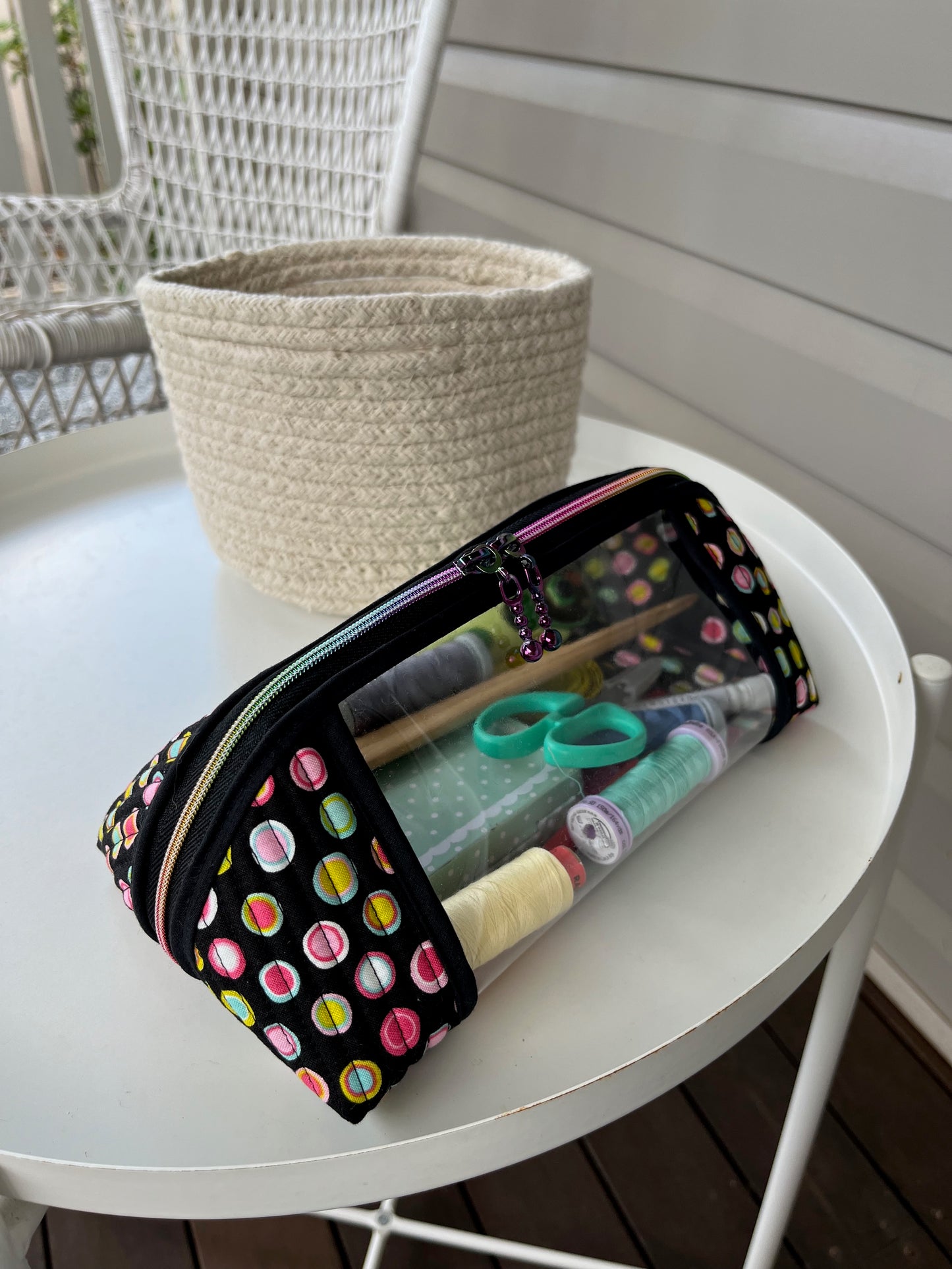 Clearly Trixie pouch - Black Licorice Inner Dots by Me and My Sister Designs with black piping