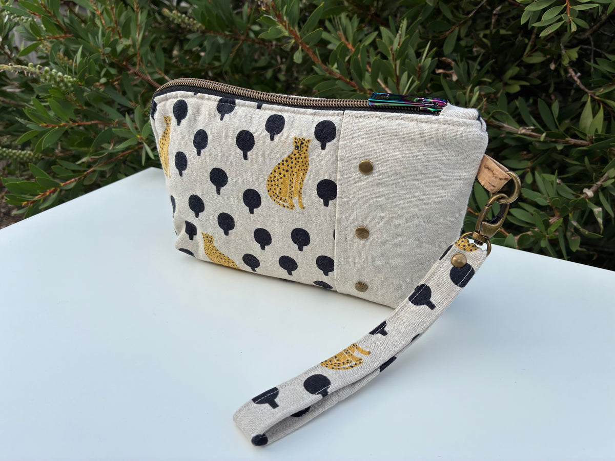 Turnabout Pouch - Leopard print coupled with linen