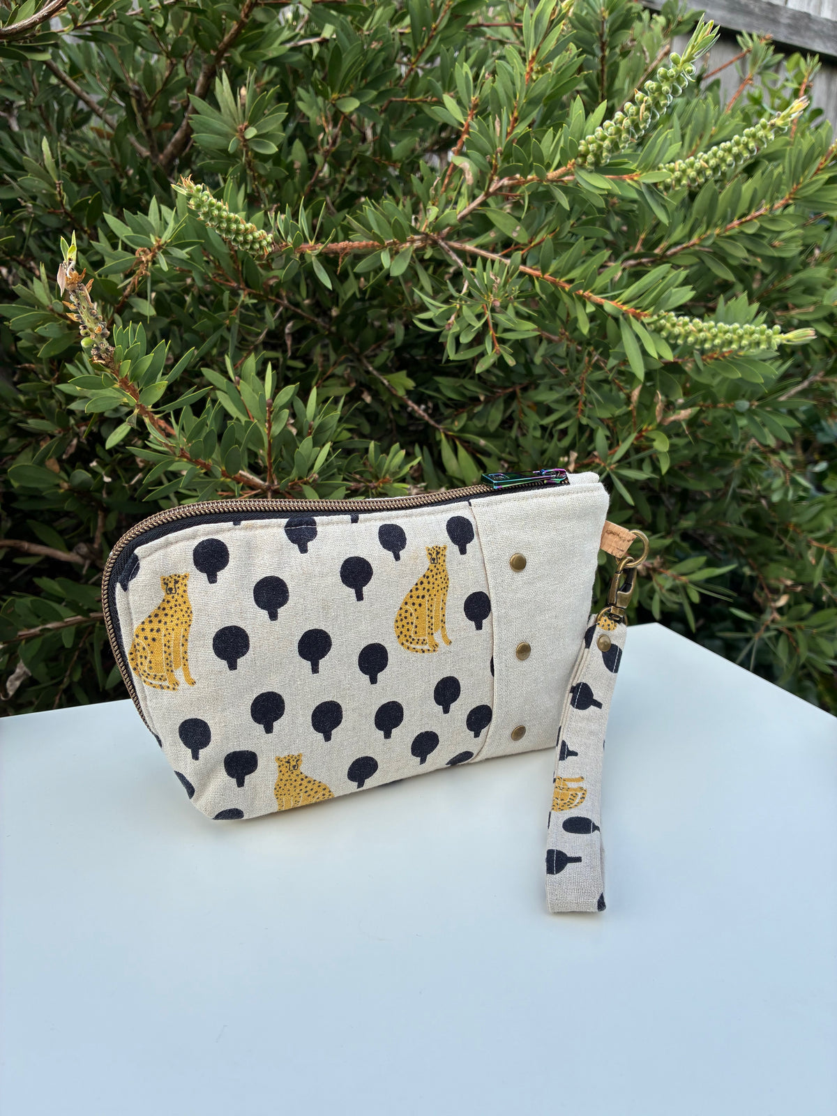 Turnabout Pouch - Leopard print coupled with linen