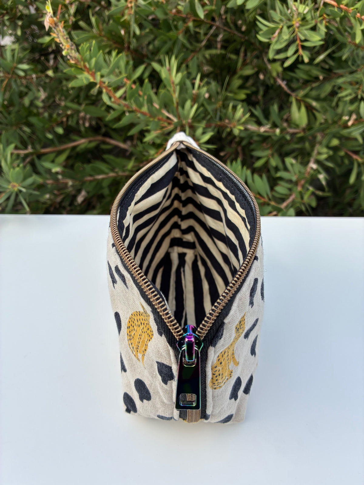 Turnabout Pouch - Leopard print coupled with linen