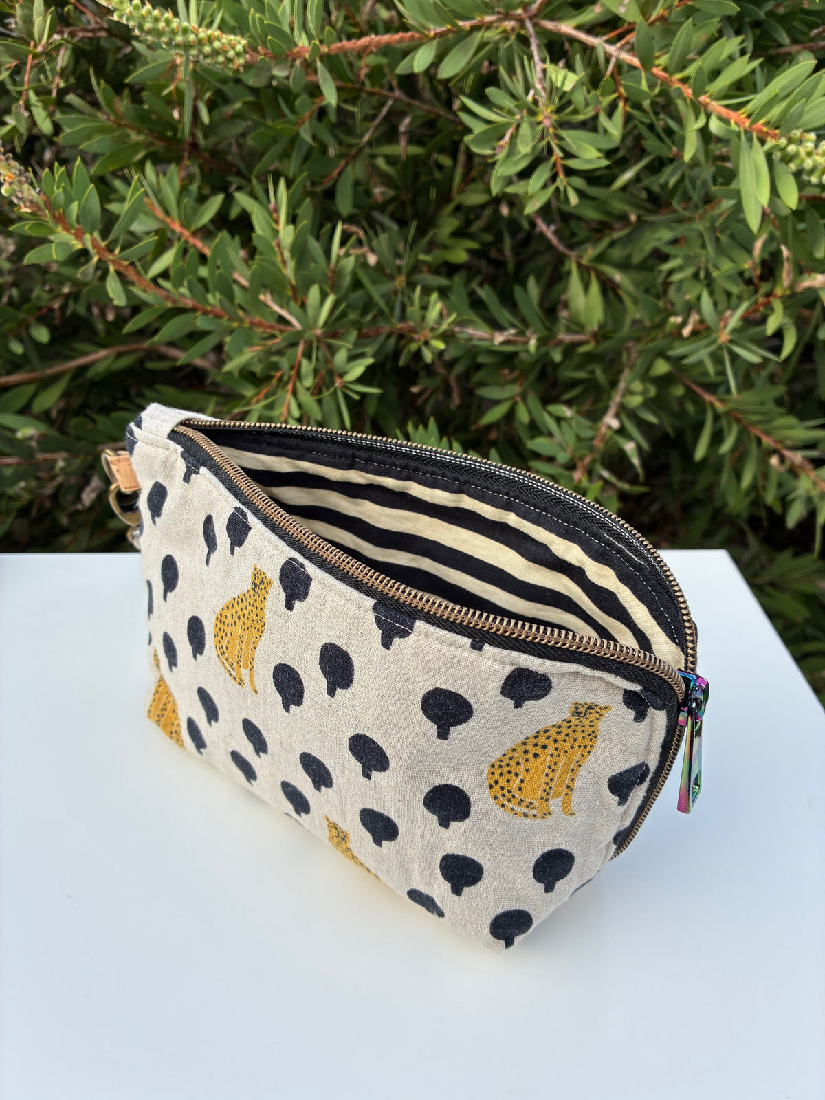 Turnabout Pouch - Leopard print coupled with linen