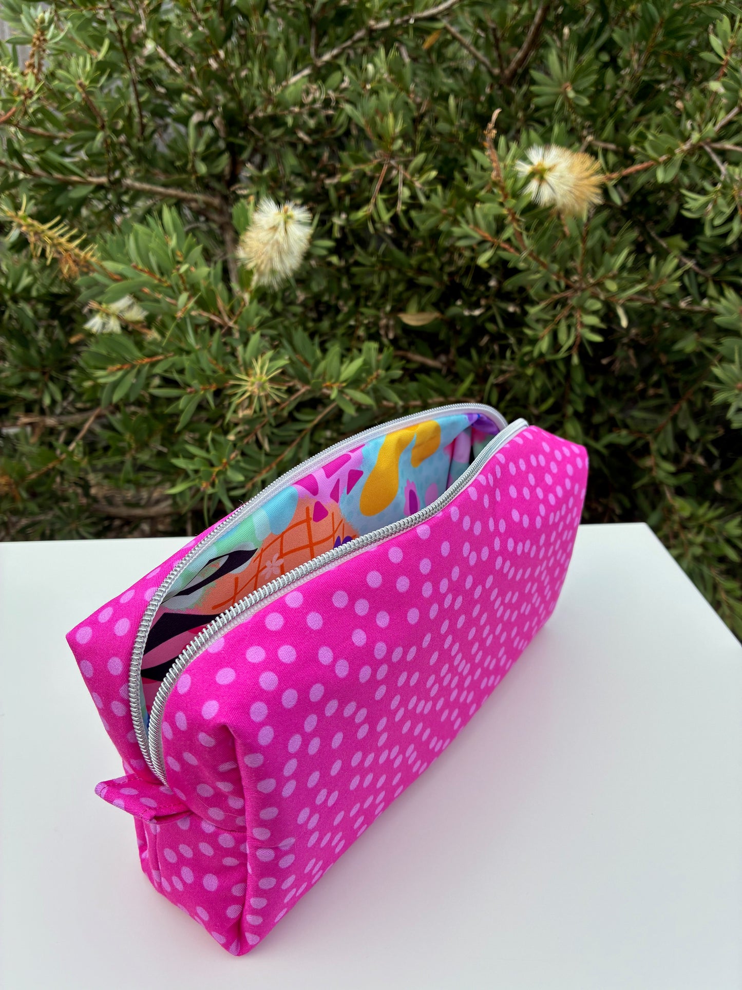 Bilby Pouch - Small Pink Spots cotton lined with Lucy-lu PUL (Wonderland Design Co)