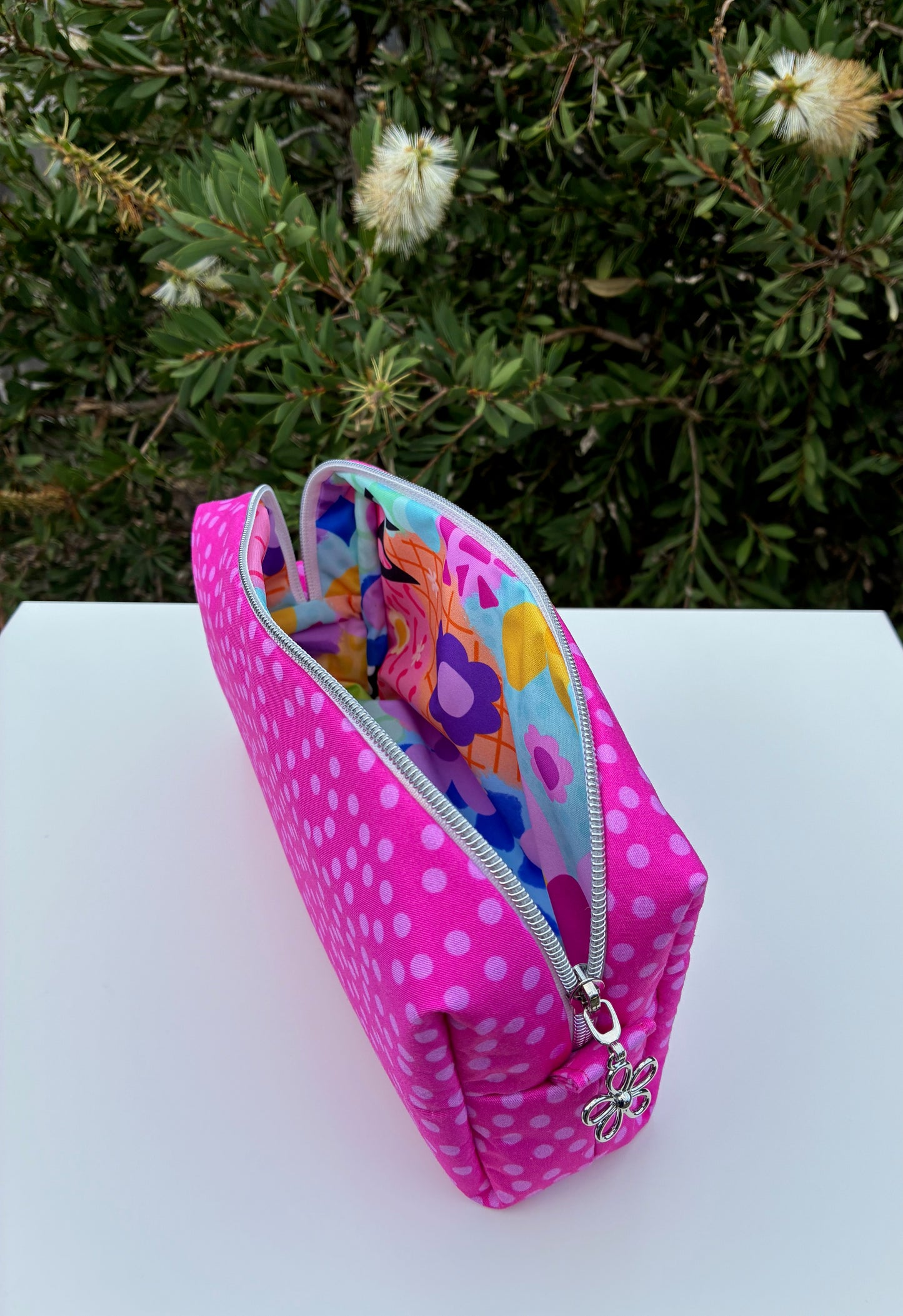Bilby Pouch - Small Pink Spots cotton lined with Lucy-lu PUL (Wonderland Design Co)