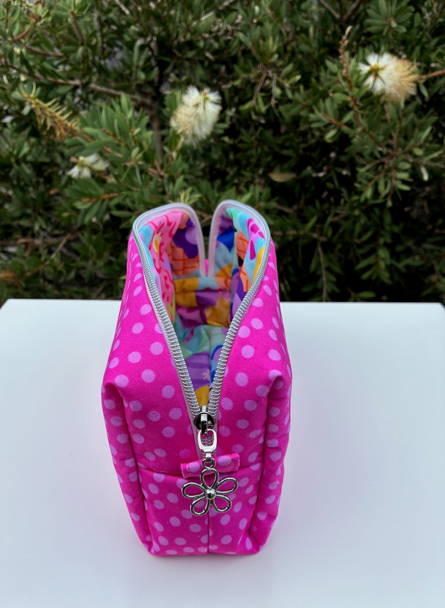 Bilby Pouch - Small Pink Spots cotton lined with Lucy-lu PUL (Wonderland Design Co)