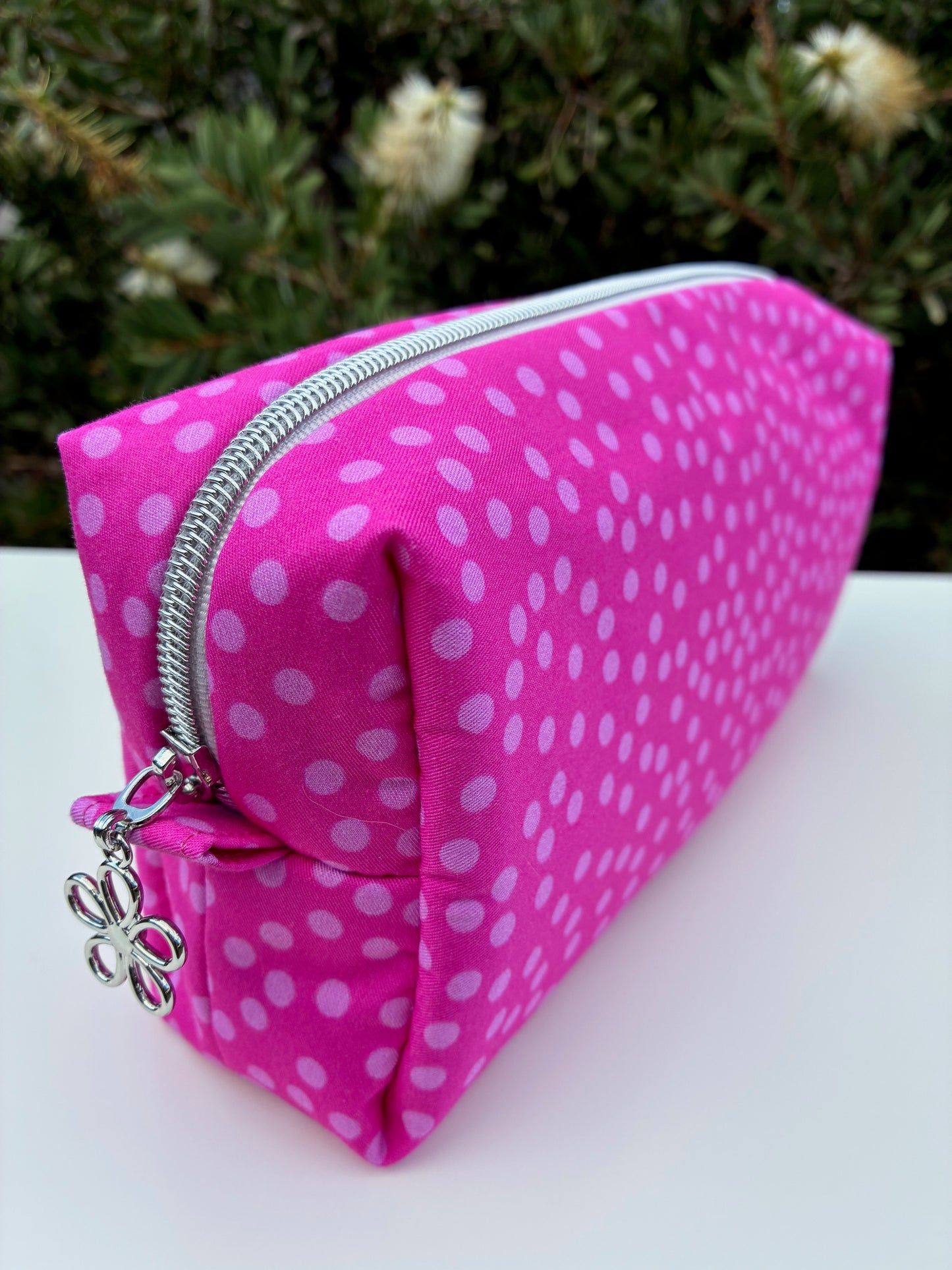 Bilby Pouch - Small Pink Spots cotton lined with Lucy-lu PUL (Wonderland Design Co)