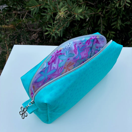CUSTOM ORDER FOR NICOLE - Bilby Pouch - Small Aqua Spots lined with Spring Bloom (Wonderland Design Co)