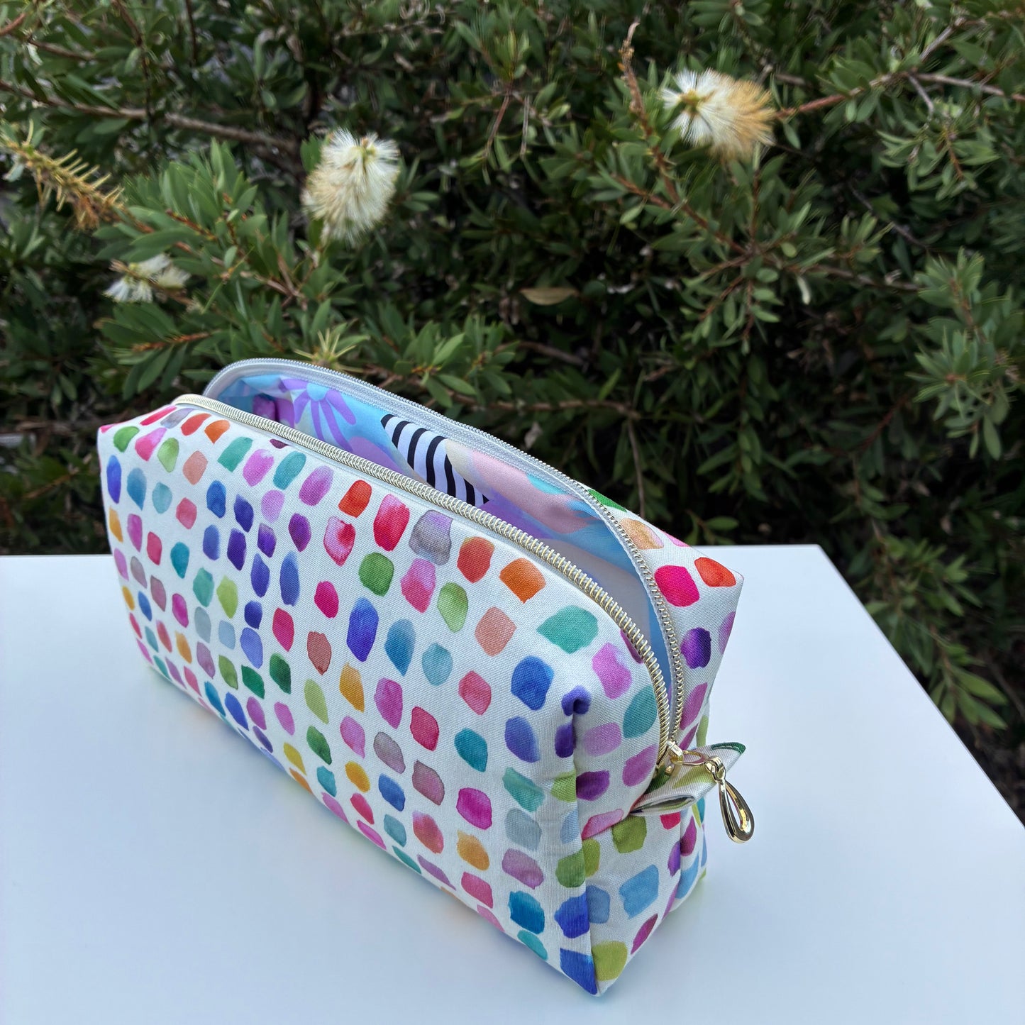 Bilby Pouch - Flowers Wee Colour Library Multi Bluebellgray lined wth Peaches and Blush
