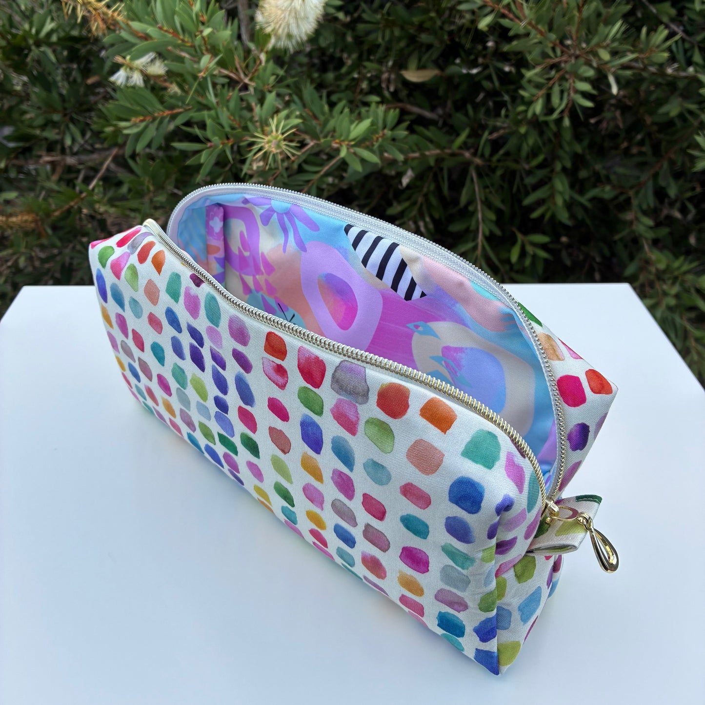 Bilby Pouch - Flowers Wee Colour Library Multi Bluebellgray lined wth Peaches and Blush