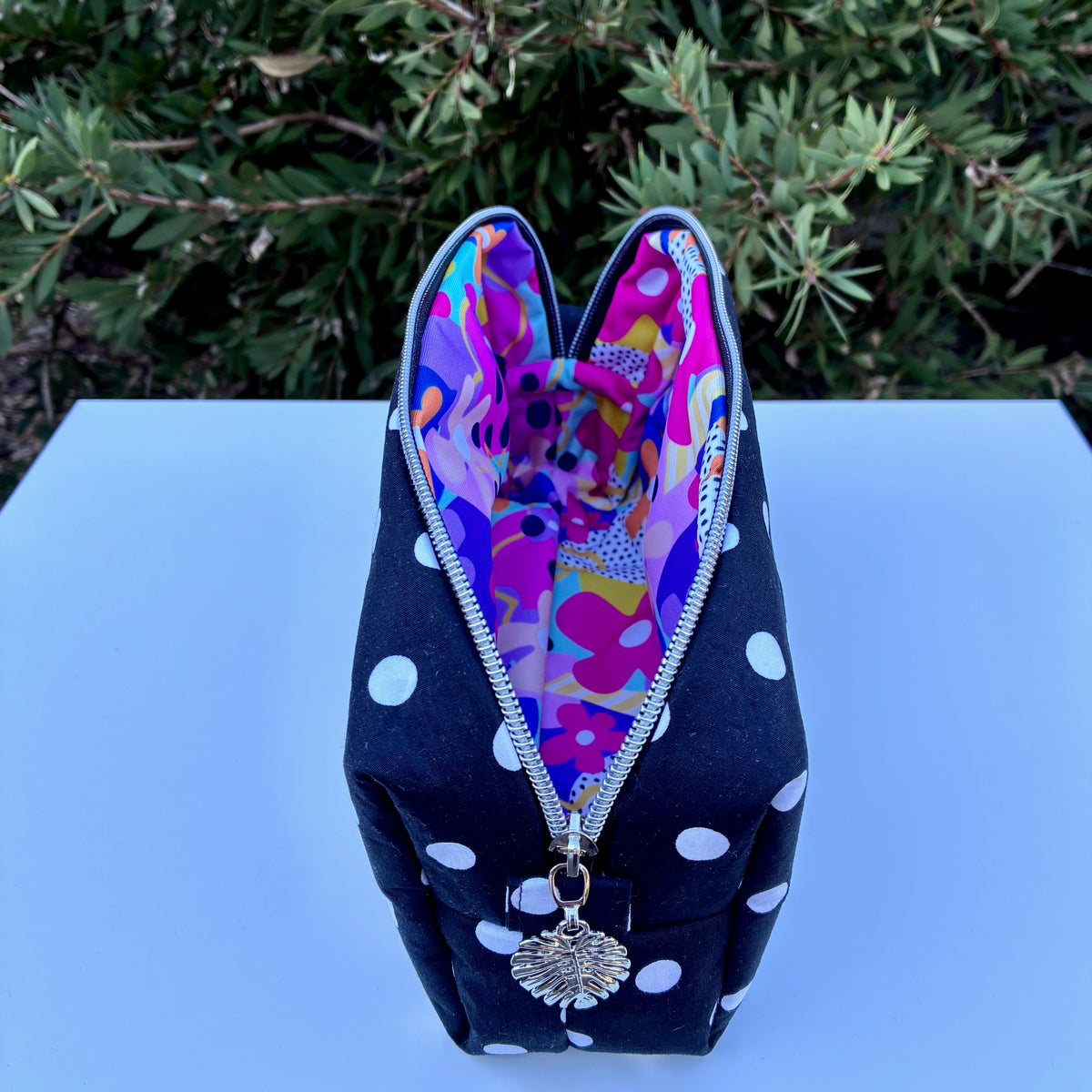 Bilby Pouch - Black and White Spots lined with Wonderbloom (Wonderland Design Co)
