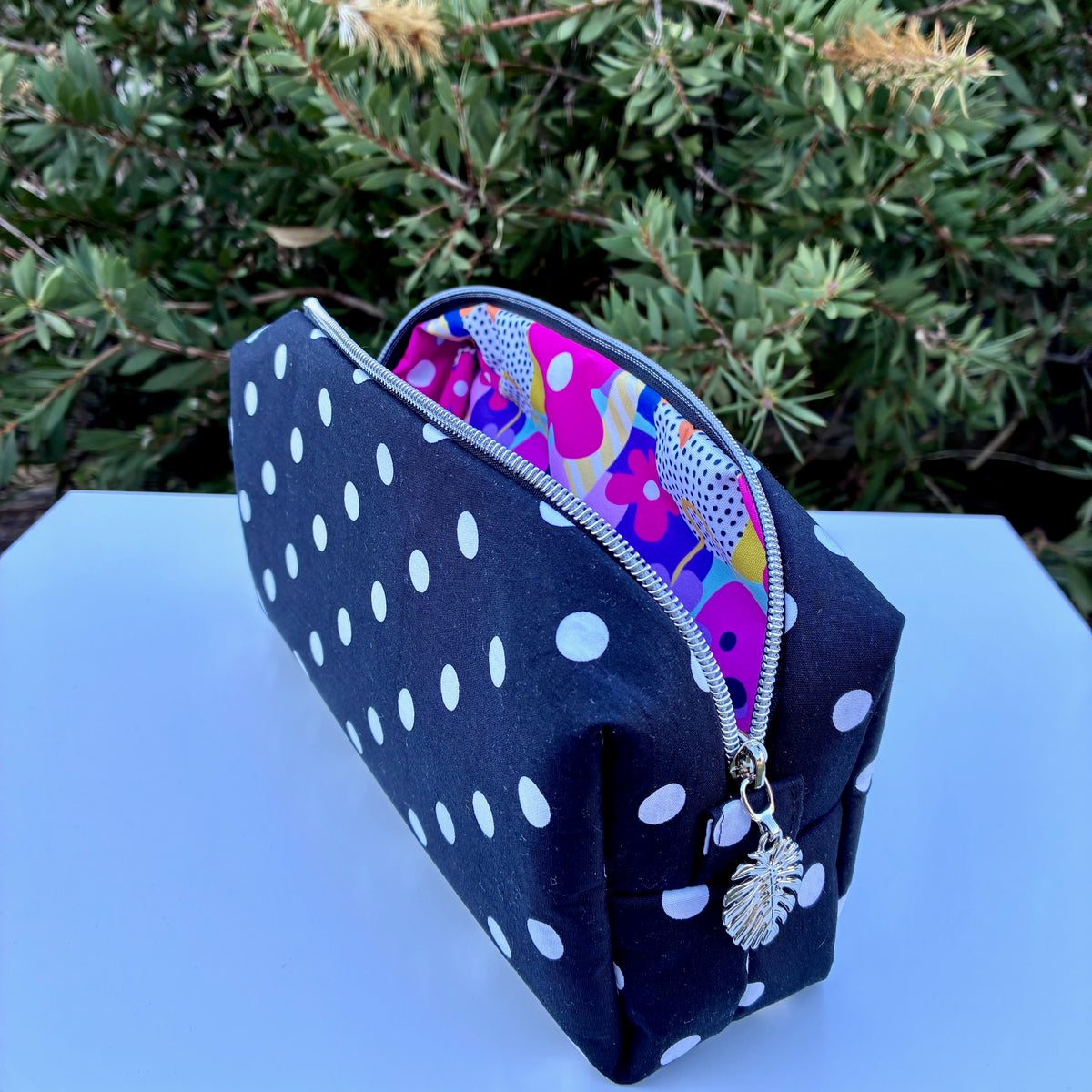 Bilby Pouch - Black and White Spots lined with Wonderbloom (Wonderland Design Co)