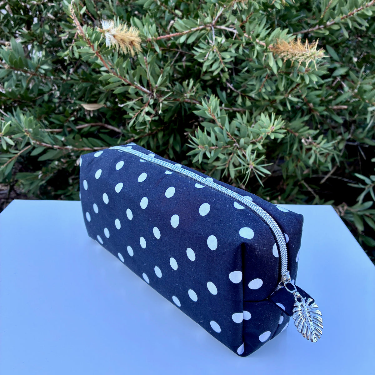 Bilby Pouch - Black and White Spots lined with Wonderbloom (Wonderland Design Co)