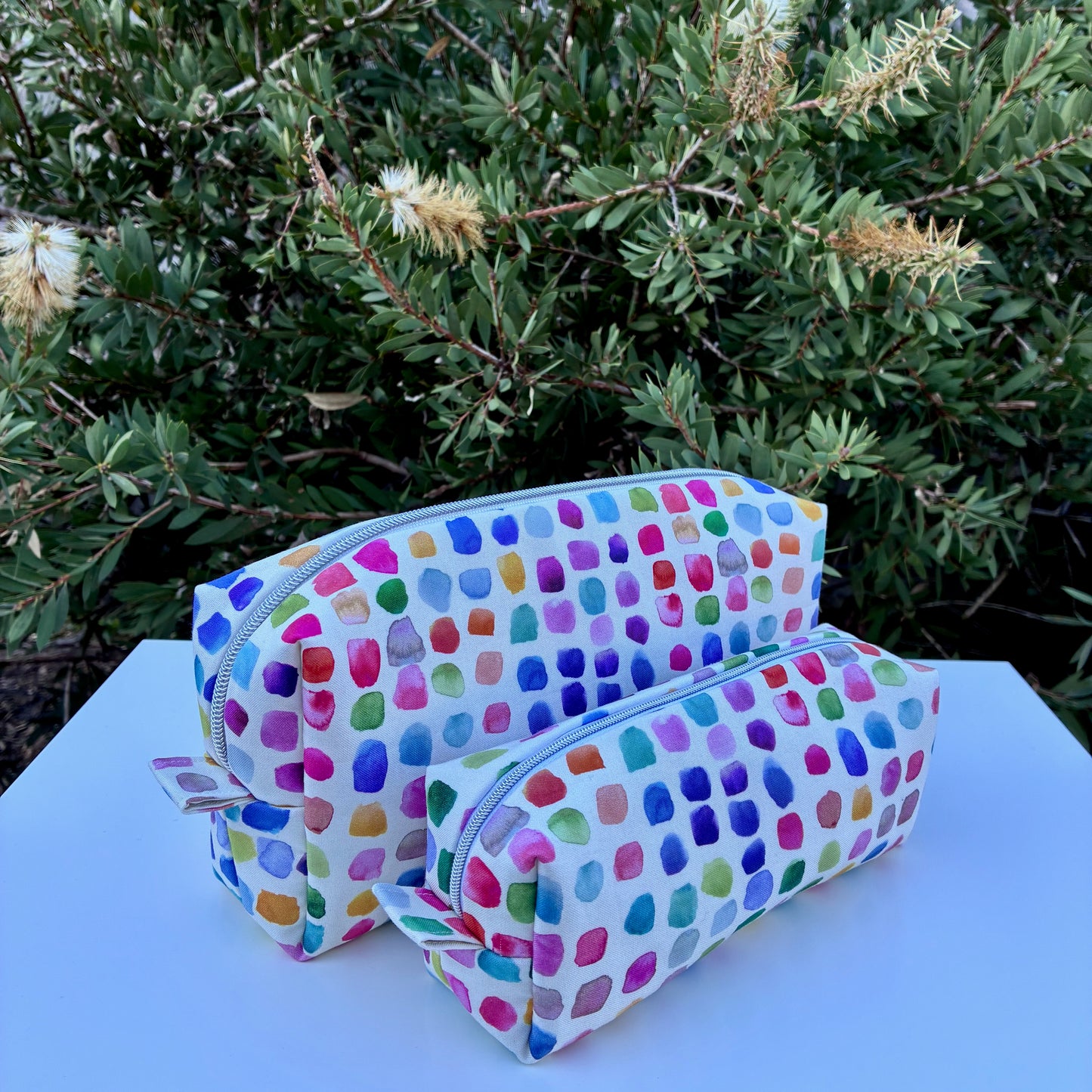 CUSTOM ORDER FOR MANDY - Bilby Pouch - Flowers Wee Colour Library Multi Bluebellgray lined wth Peaches and Blush