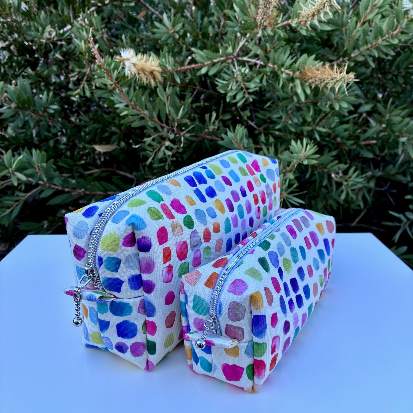 CUSTOM ORDER FOR MANDY - Bilby Pouch - Flowers Wee Colour Library Multi Bluebellgray lined wth Peaches and Blush