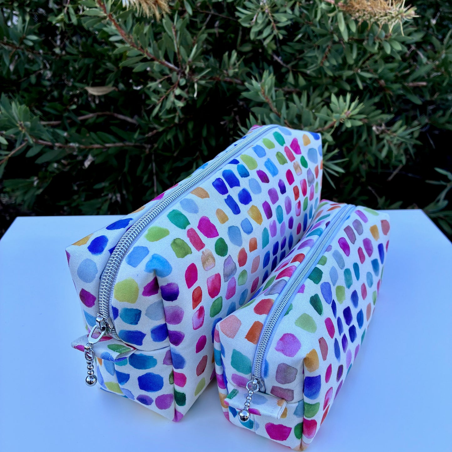 CUSTOM ORDER FOR MANDY - Bilby Pouch - Flowers Wee Colour Library Multi Bluebellgray lined wth Peaches and Blush