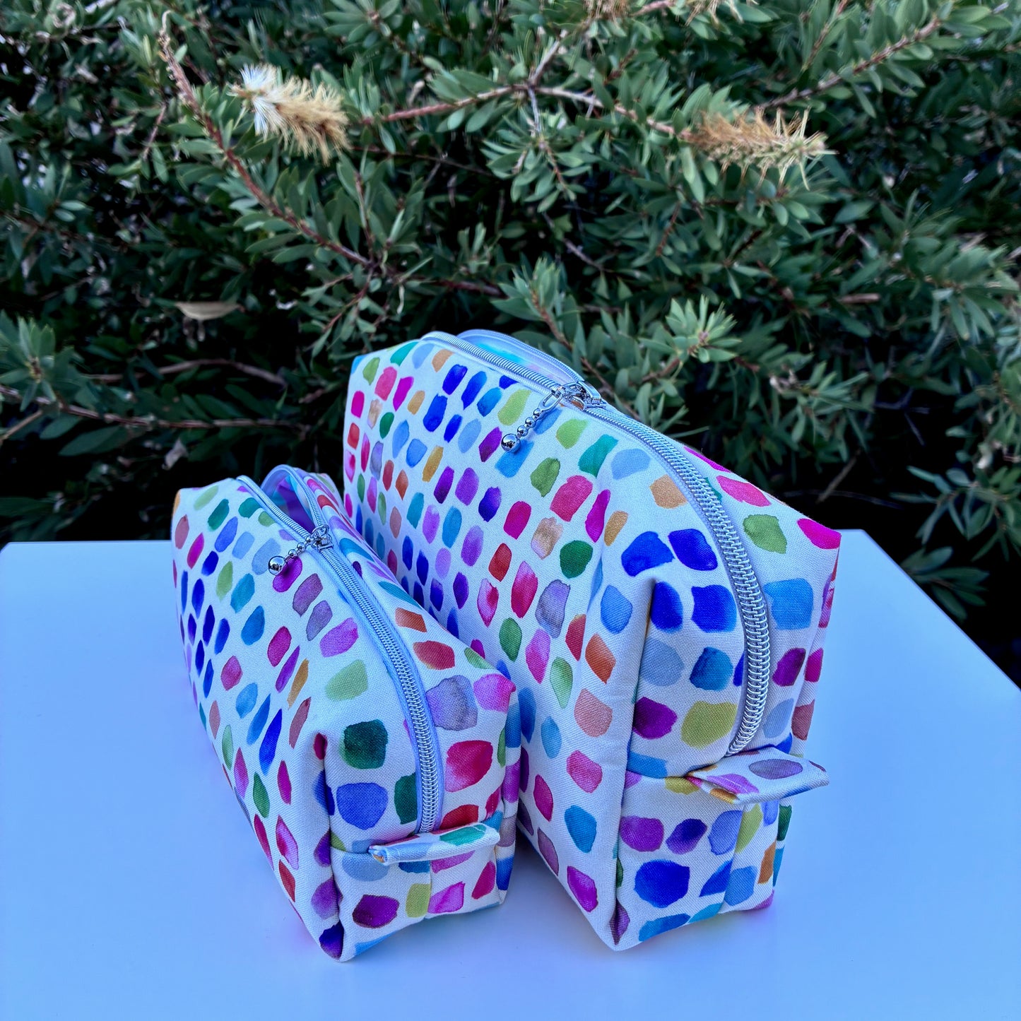 CUSTOM ORDER FOR MANDY - Bilby Pouch - Flowers Wee Colour Library Multi Bluebellgray lined wth Peaches and Blush