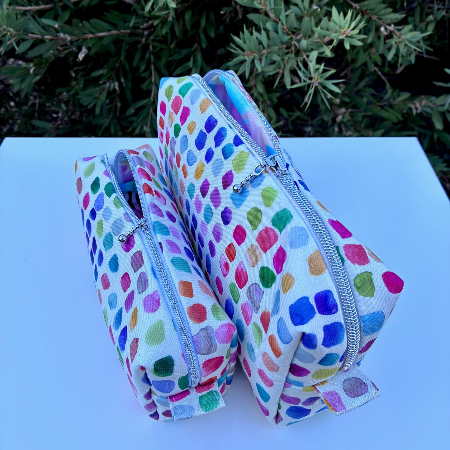 CUSTOM ORDER FOR MANDY - Bilby Pouch - Flowers Wee Colour Library Multi Bluebellgray lined wth Peaches and Blush