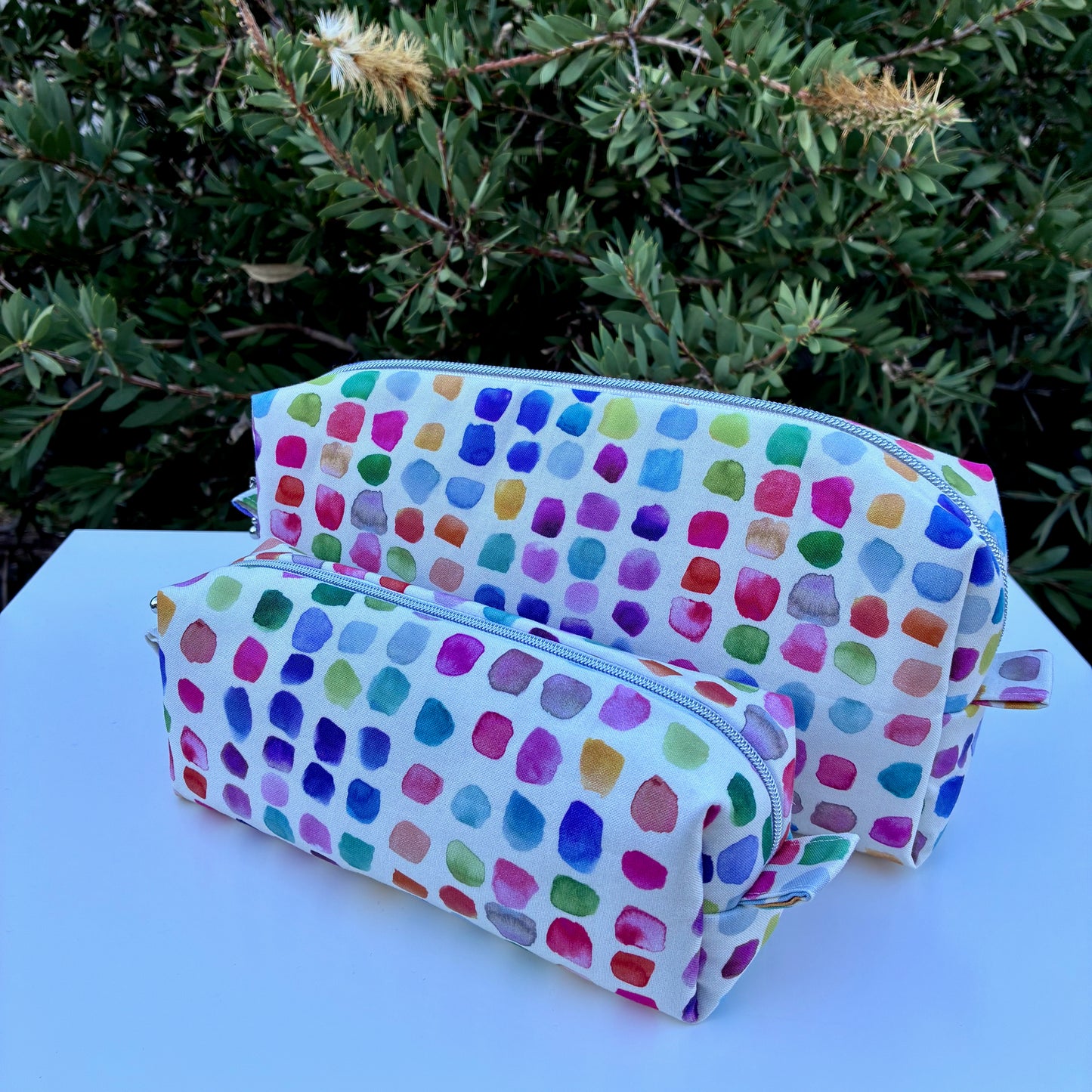 CUSTOM ORDER FOR MANDY - Bilby Pouch - Flowers Wee Colour Library Multi Bluebellgray lined wth Peaches and Blush
