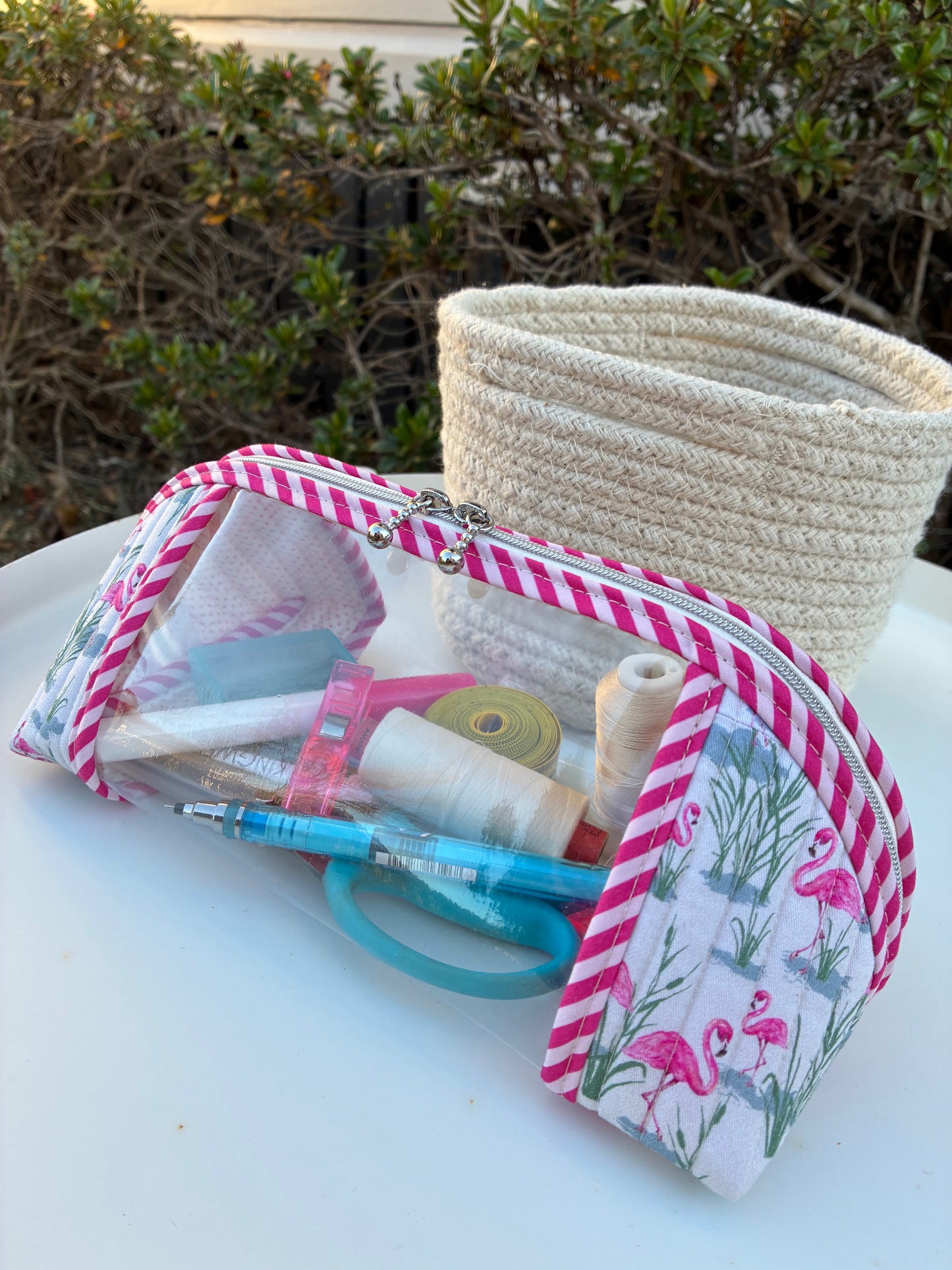 CUSTOM ORDER FOR ALISON - Clearly Trixie pouch - Flamingos with Reeds (Lisa Green Pattern Designs)