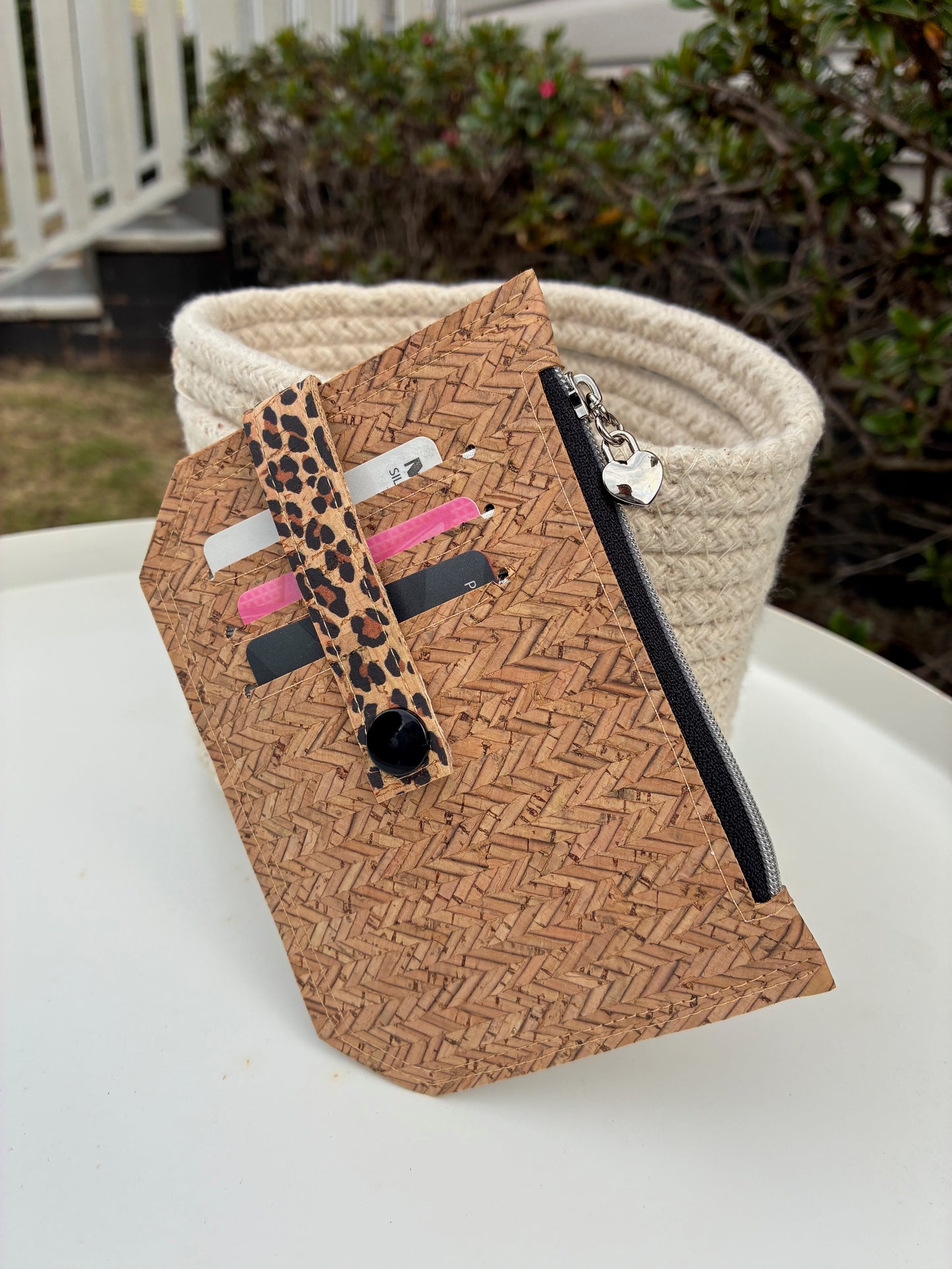 Pocket Pal Wallet - Portuguese Herringbone natural cork with black snap