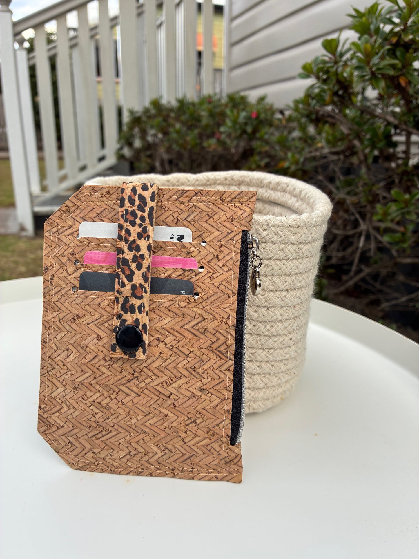 Pocket Pal Wallet - Portuguese Herringbone natural cork with black snap