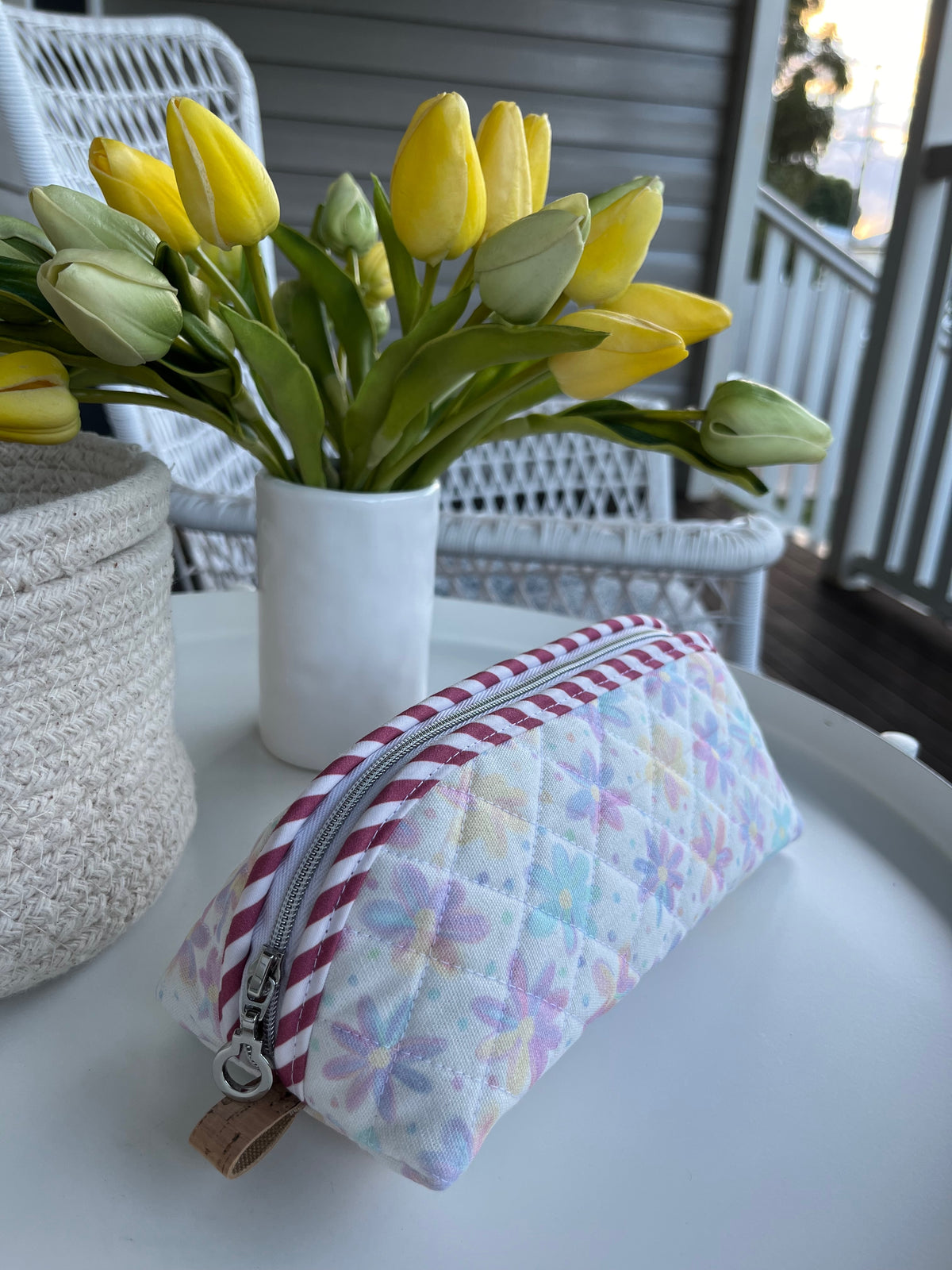 Quilted Trixie Zip Pouch - Adorable Baby Rainbow Daisies (Studio Sunshine)