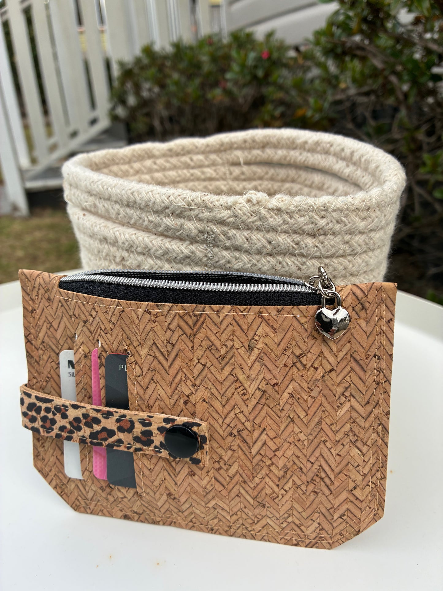 Pocket Pal Wallet - Portuguese Herringbone natural cork with black snap