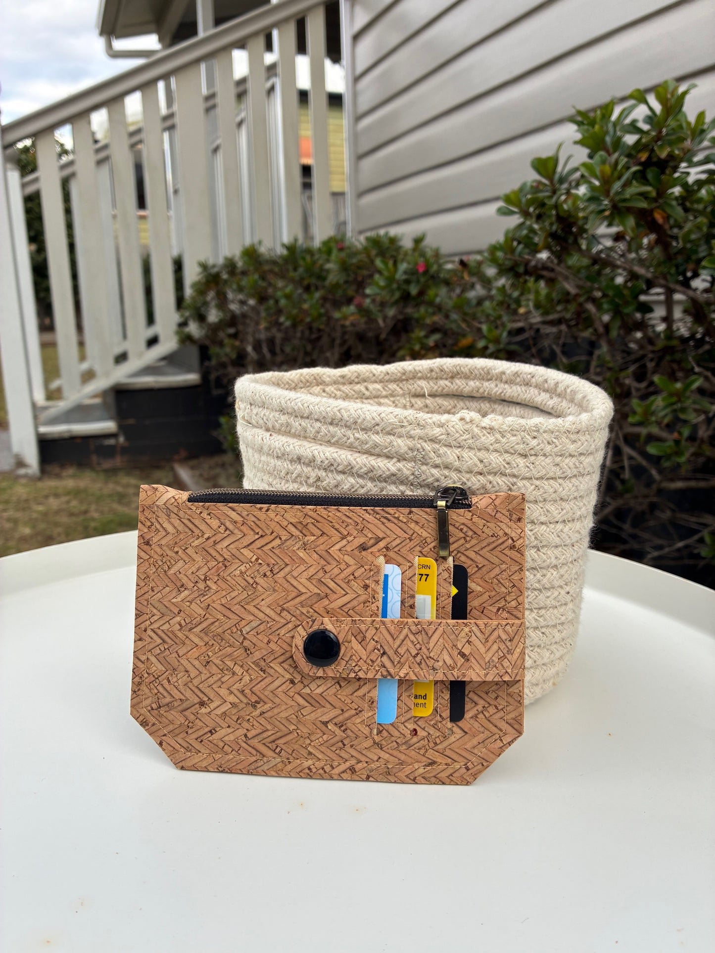 Pocket Pal Wallet - Portuguese Herringbone natural cork with black snap