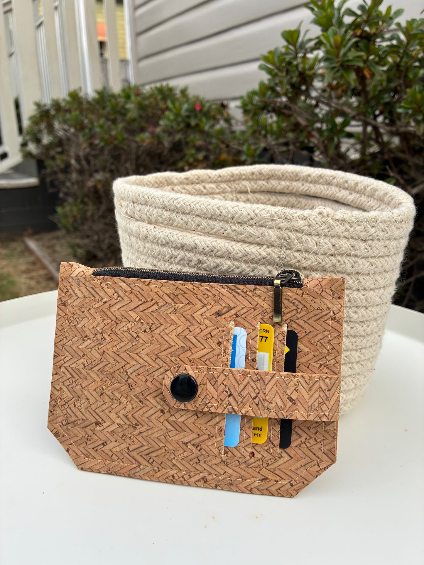 Pocket Pal Wallet - Portuguese Herringbone natural cork with black snap