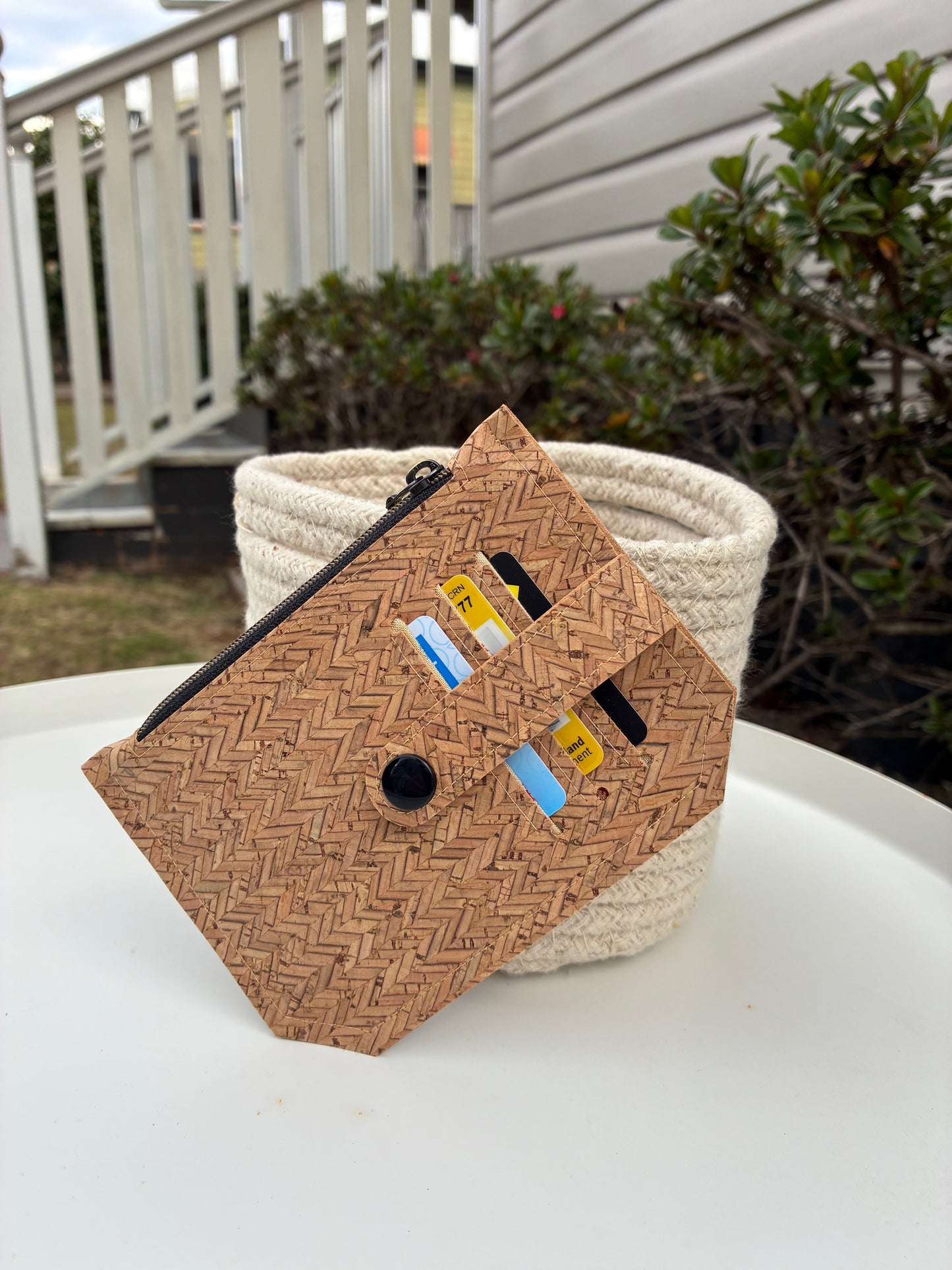 Pocket Pal Wallet - Portuguese Herringbone natural cork with black snap