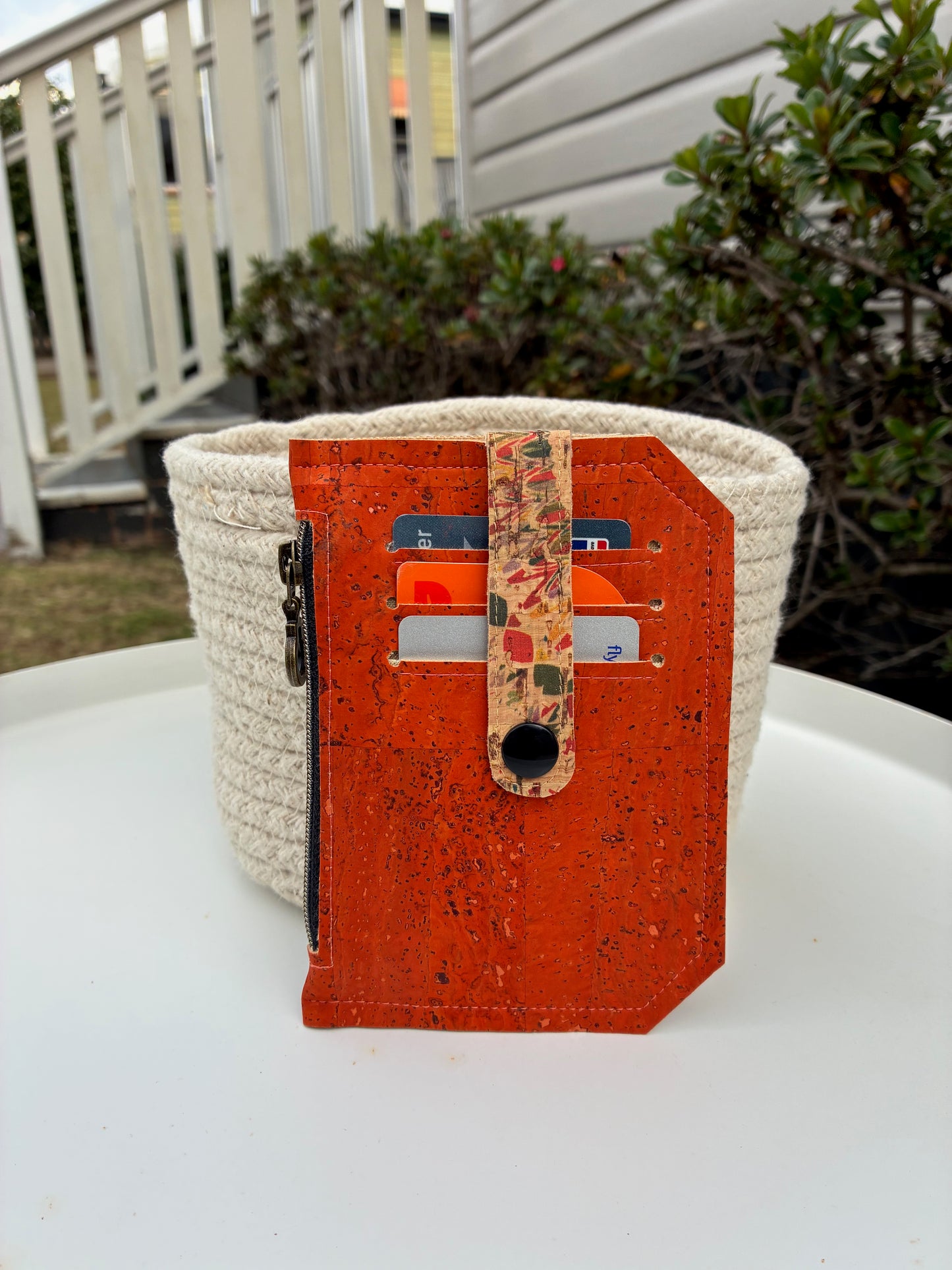 Pocket Pal Wallet - Portuguese Burnt Orange cork with black snap