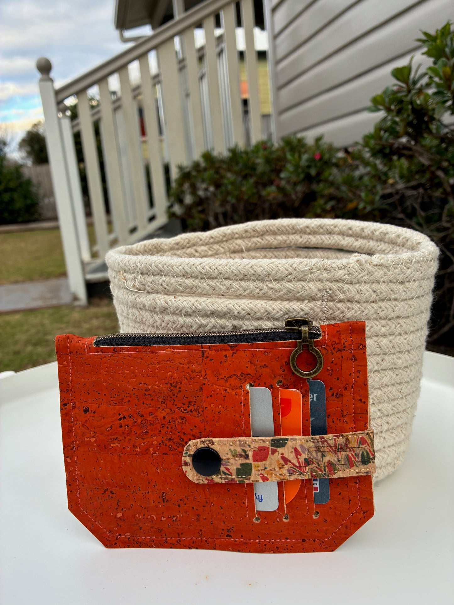 Pocket Pal Wallet - Portuguese Burnt Orange cork with black snap