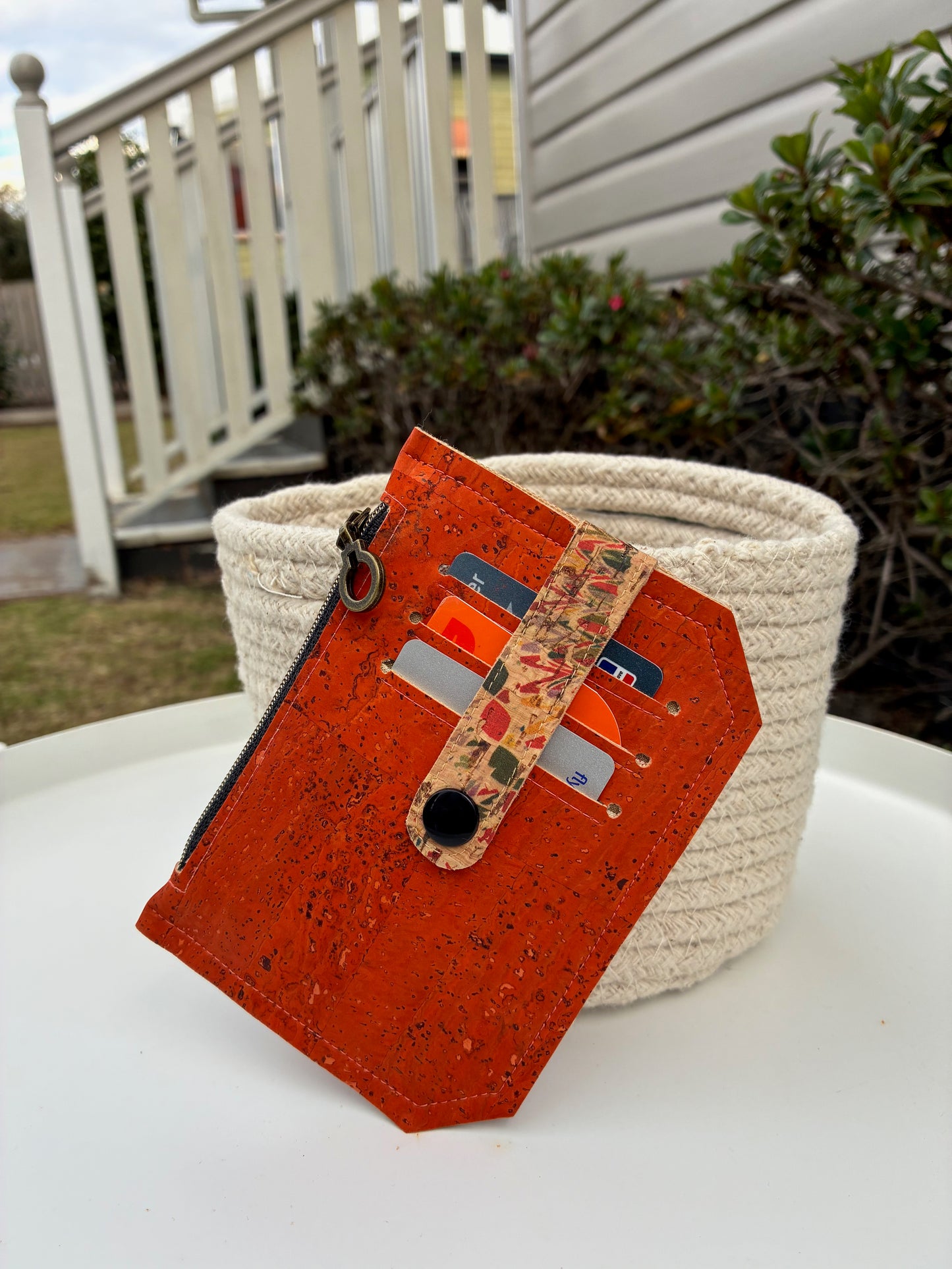 Pocket Pal Wallet - Portuguese Burnt Orange cork with black snap