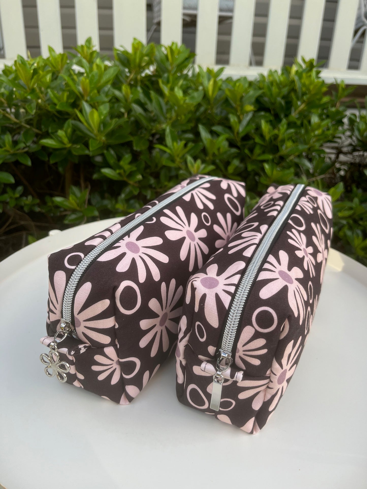 Bilby Pouch - Black Funky Daisies lined with Leaves (Anzela Simcock)
