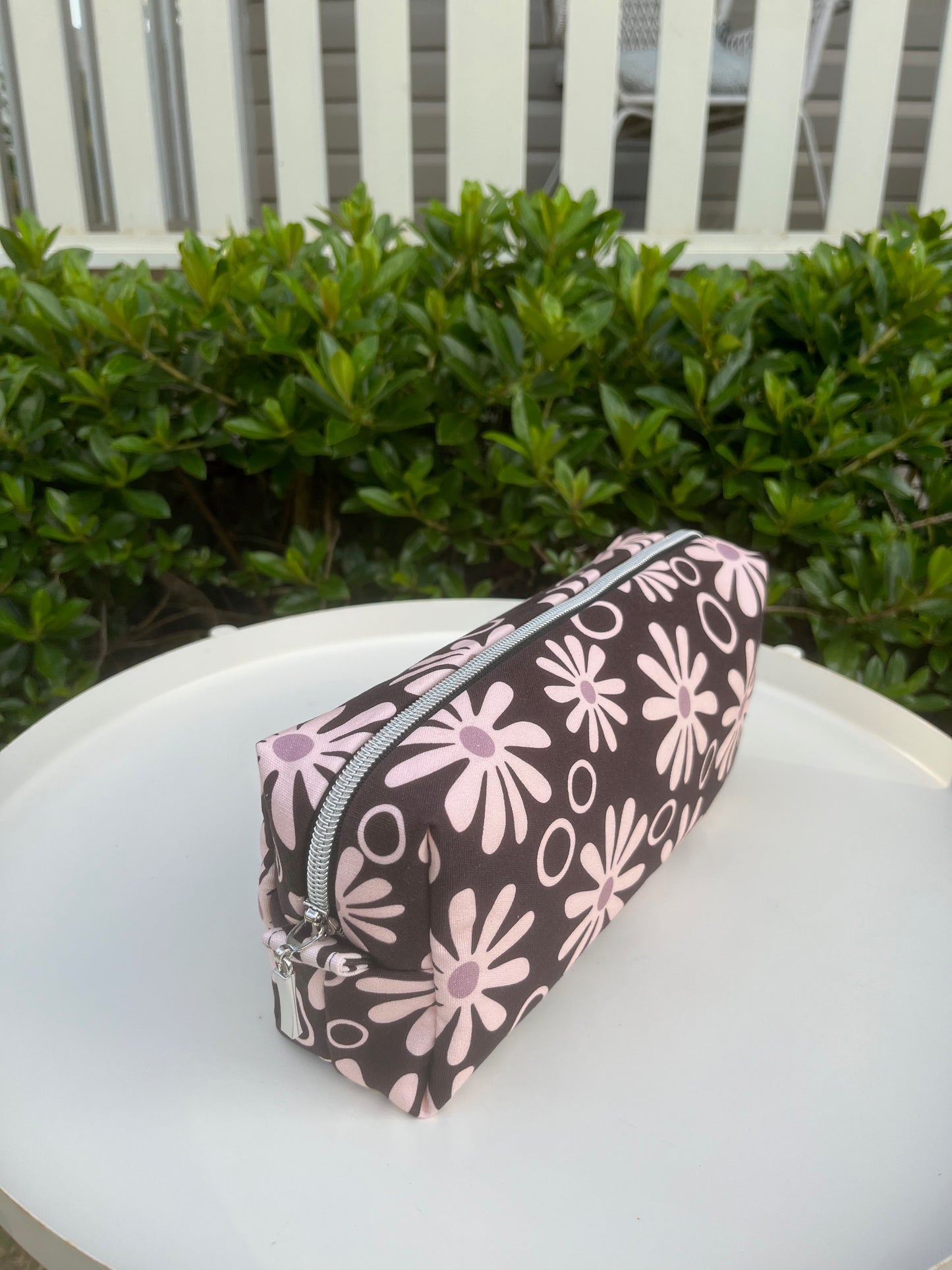 Bilby Pouch - Black Funky Daisies lined with Leaves (Anzela Simcock)