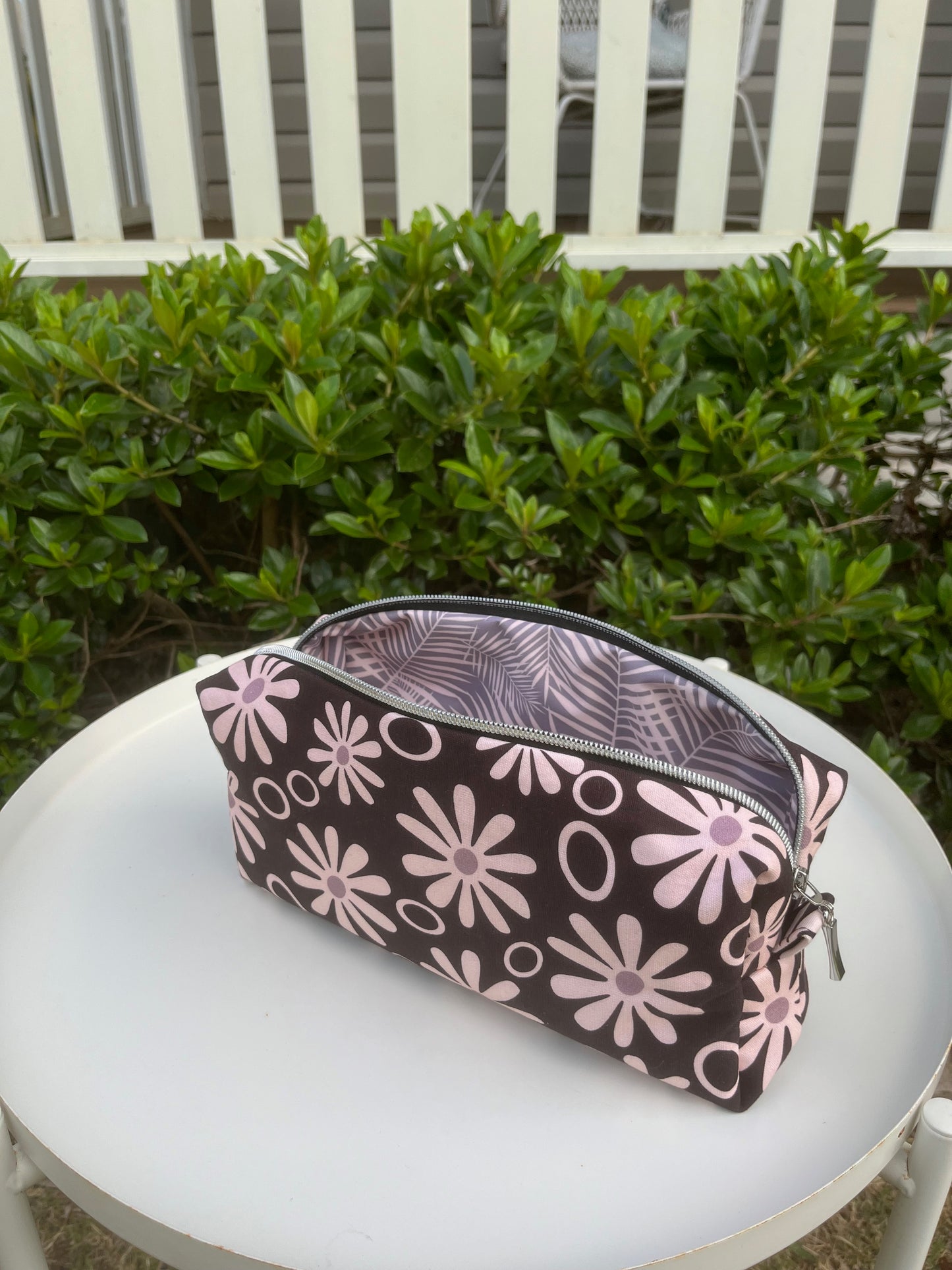 Bilby Pouch - Black Funky Daisies lined with Leaves (Anzela Simcock)