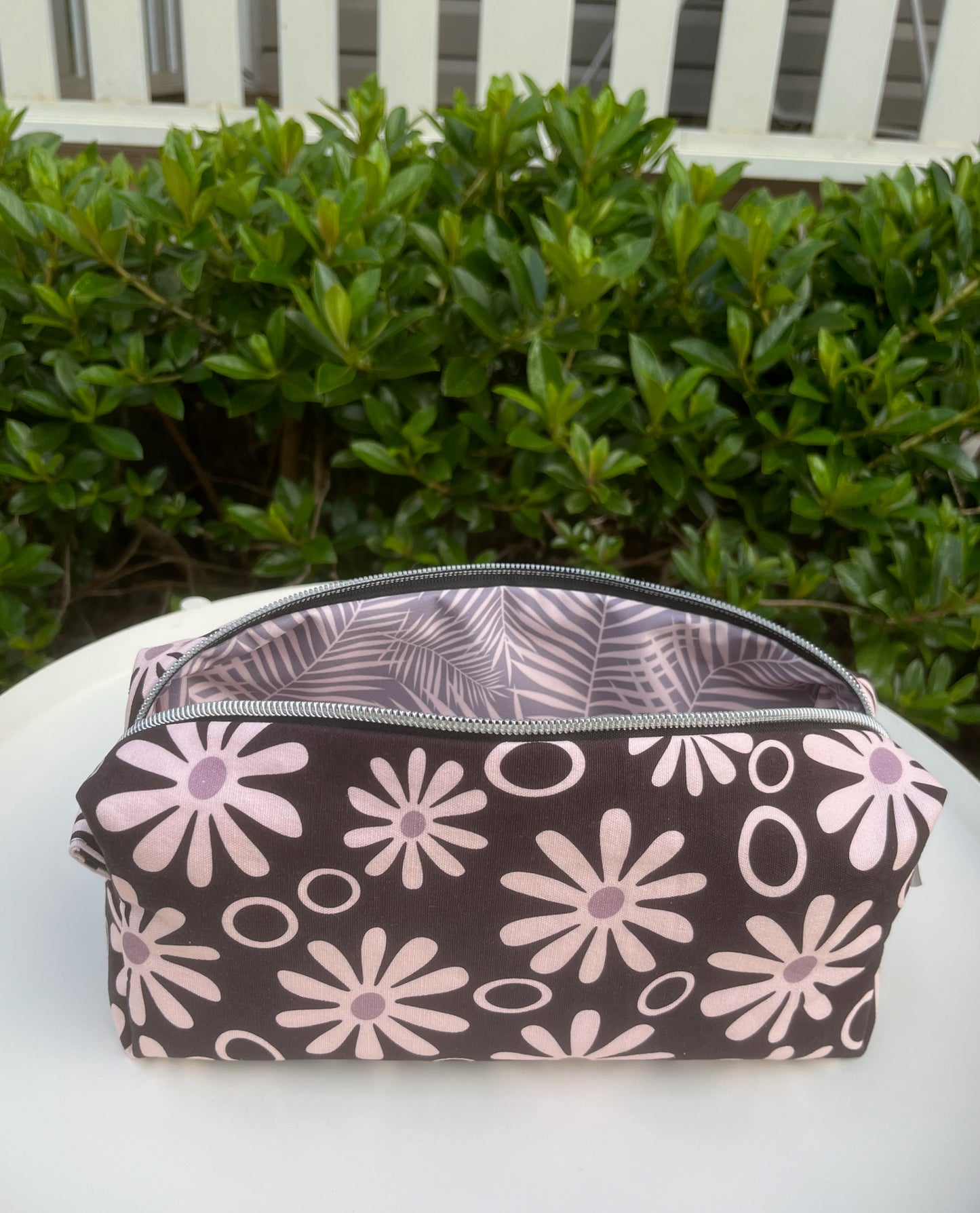 Bilby Pouch - Black Funky Daisies lined with Leaves (Anzela Simcock)