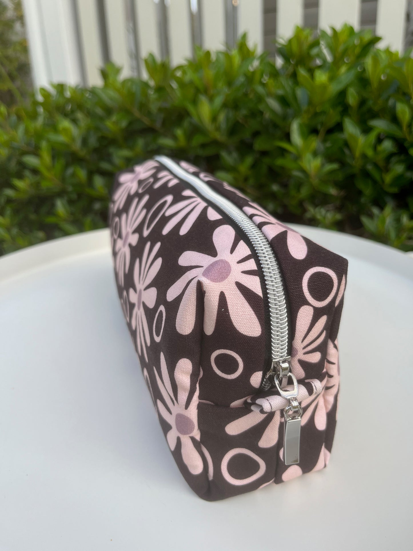 Bilby Pouch - Black Funky Daisies lined with Leaves (Anzela Simcock)