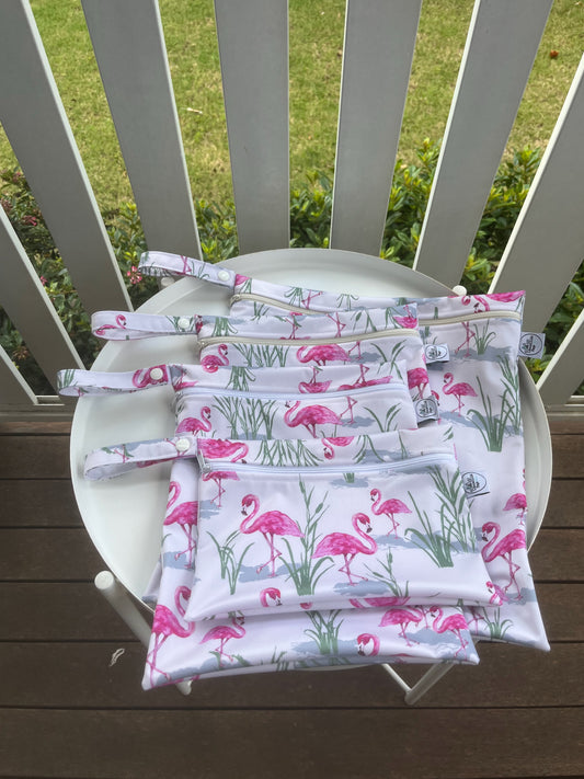 Water-resistant wet bags - Flamingos (Lisa Green Pattern Designs)