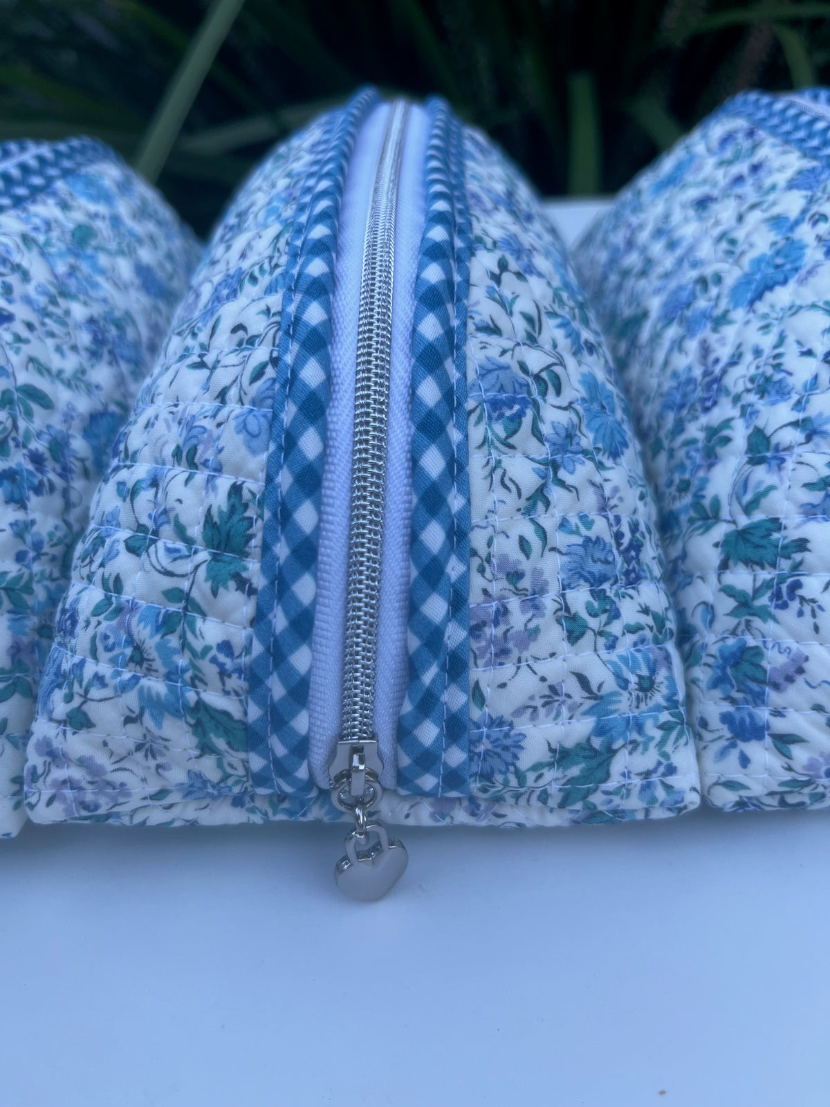 Quilted Trixie Zip Pouch – Small blue floral (Liberty of London)