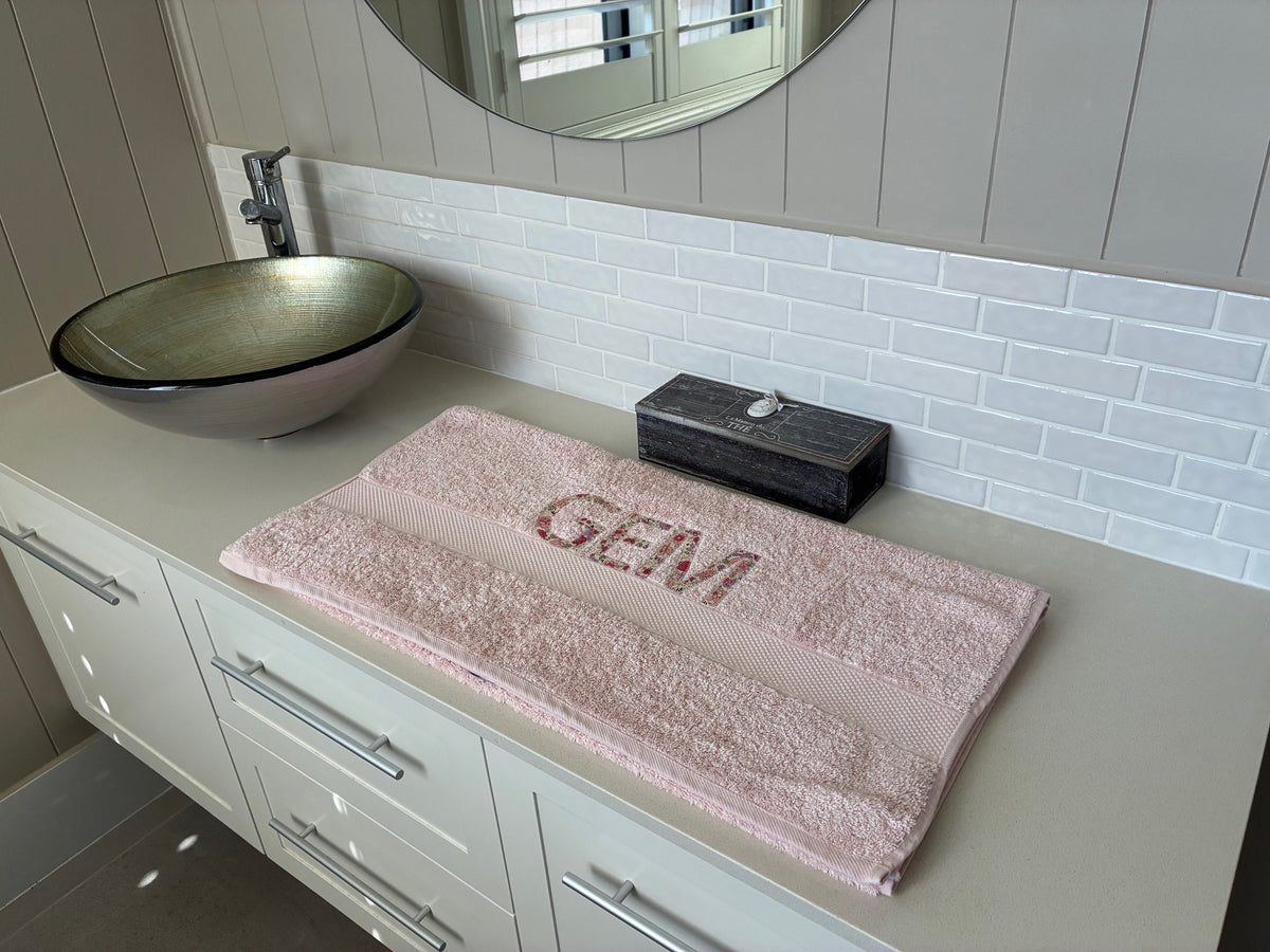 Personalised Bath Towels using Yuwa Live Life Collection for Appliqué