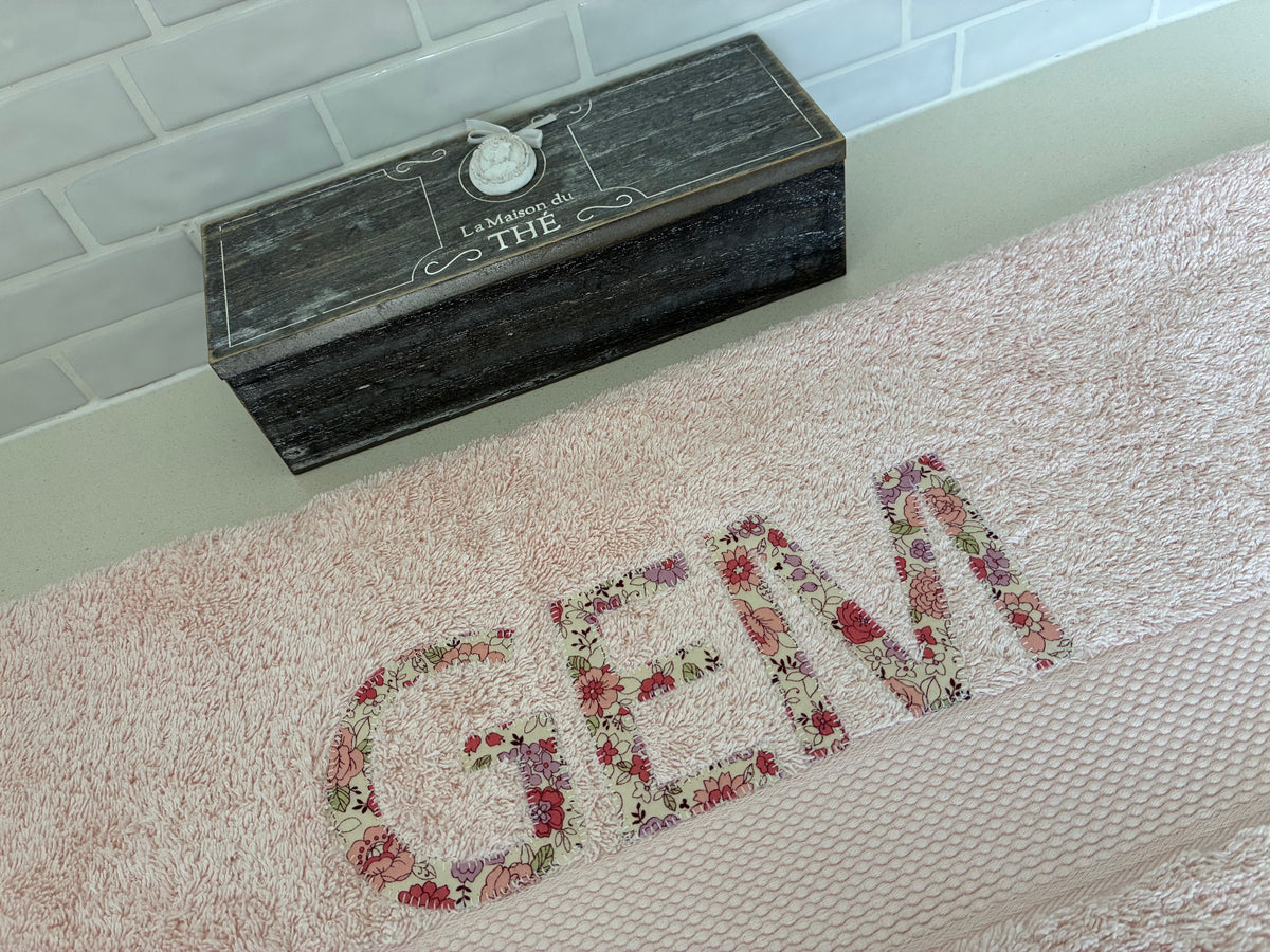 Personalised Bath Towels using Yuwa Live Life Collection for Appliqué