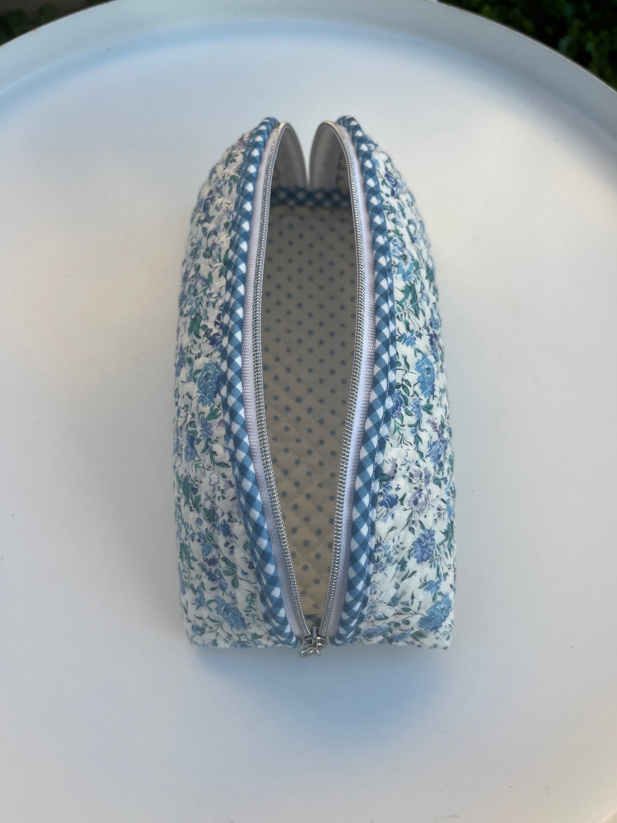 Quilted Trixie Zip Pouch – Small blue floral (Liberty of London)
