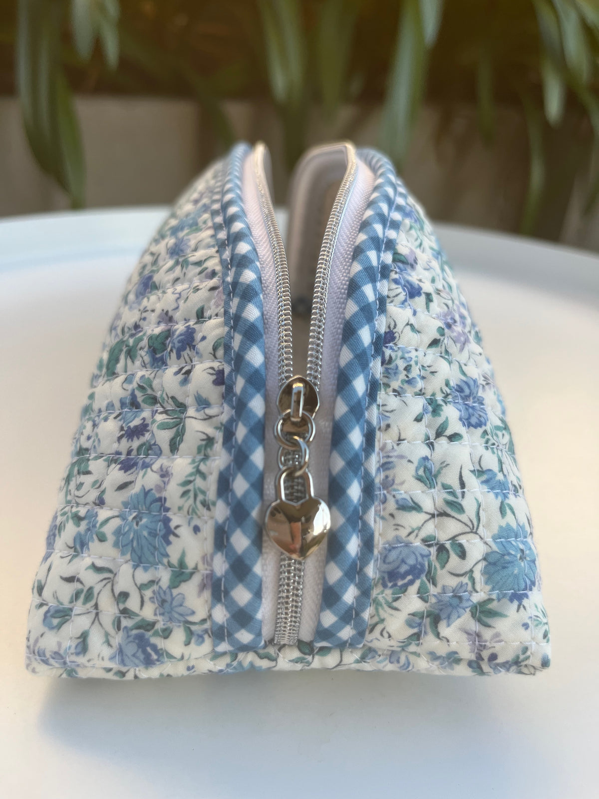 Quilted Trixie Zip Pouch – Small blue floral (Liberty of London)