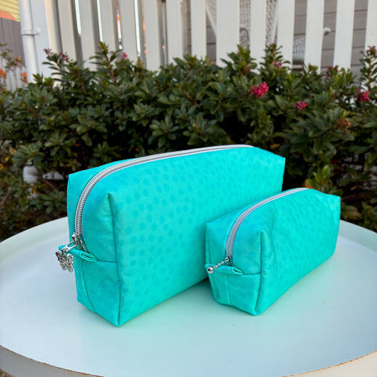 Bilby Pouch - Small Aqua Spots lined with Spring Bloom (Wonderland Design Co)