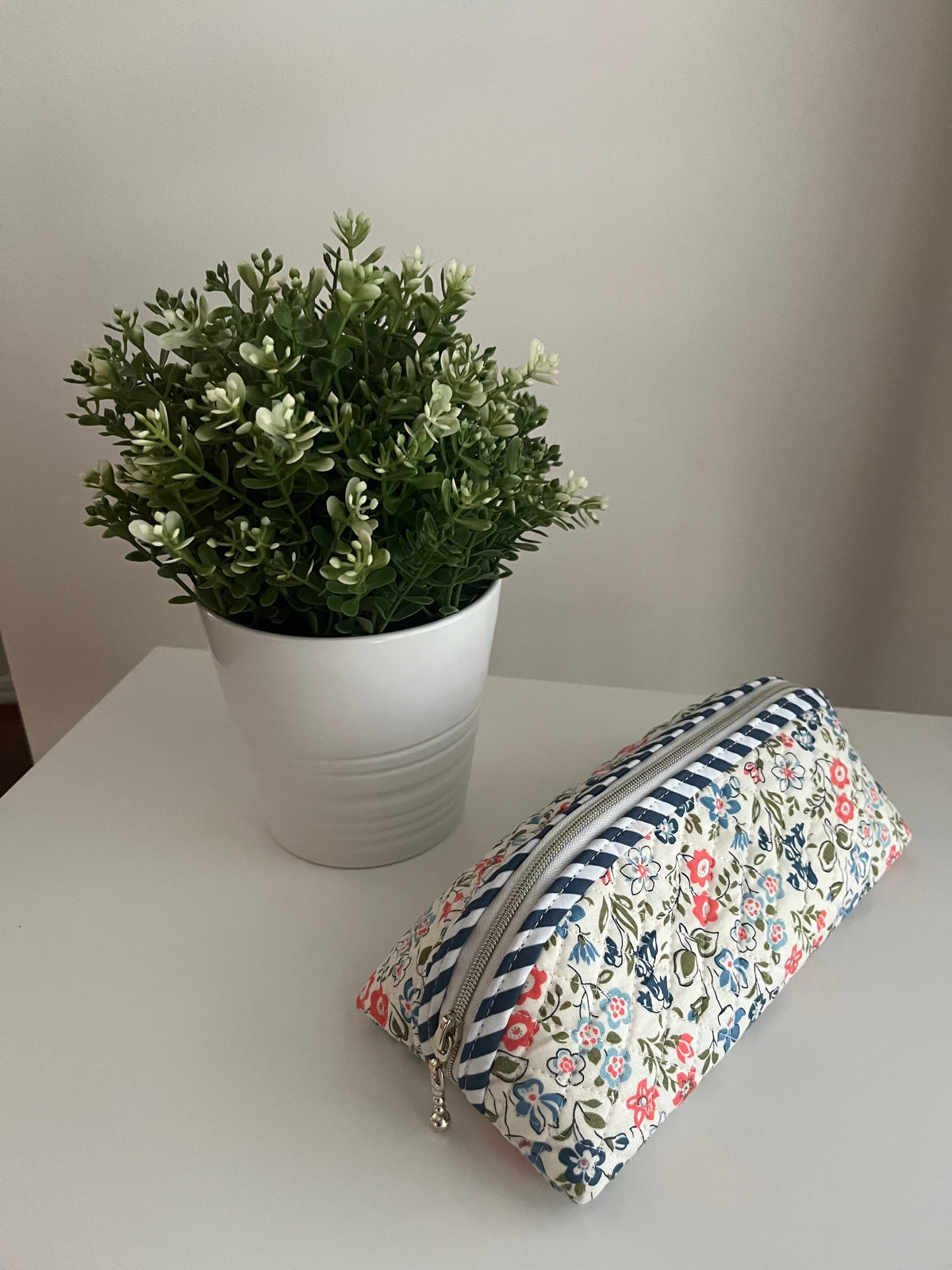 Quilted Trixie Zip Pouch - Lawn Games Tangerine/Blue (The Cottage Garden Collection, Liberty)