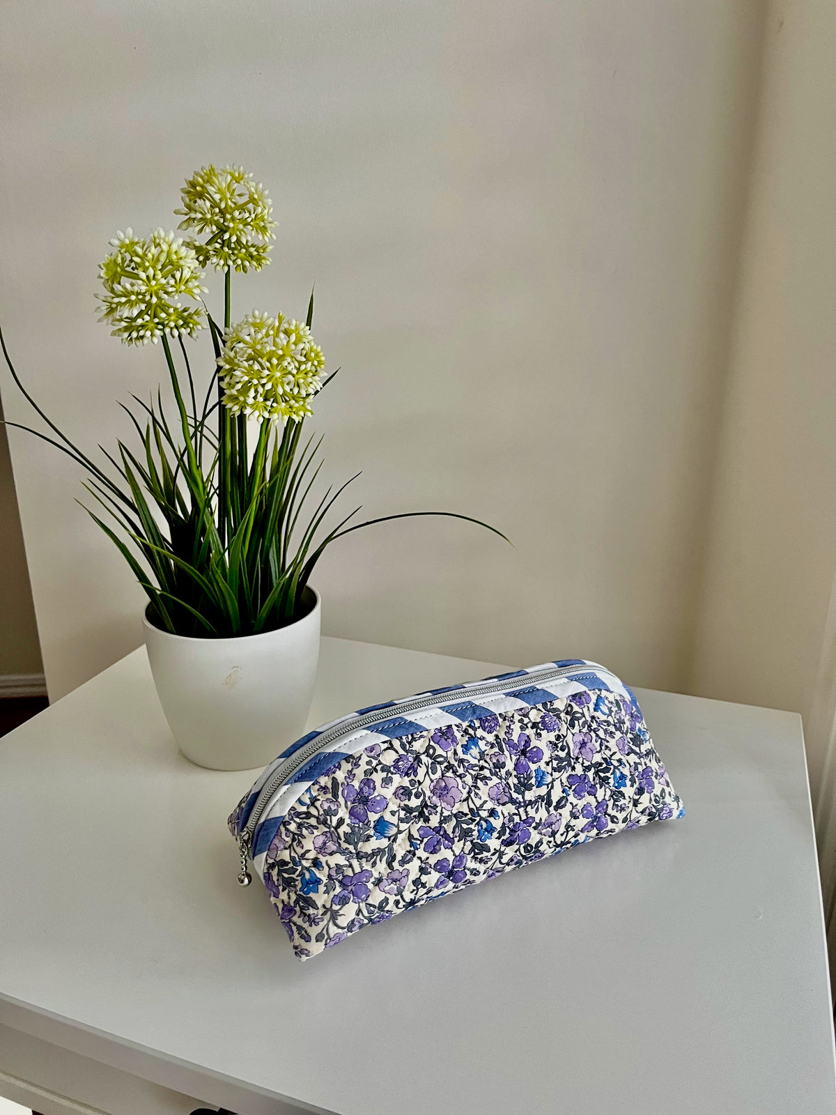 Quilted Trixie Zip Pouch - Purple Meadow, (Liberty of London Tana Lawn)