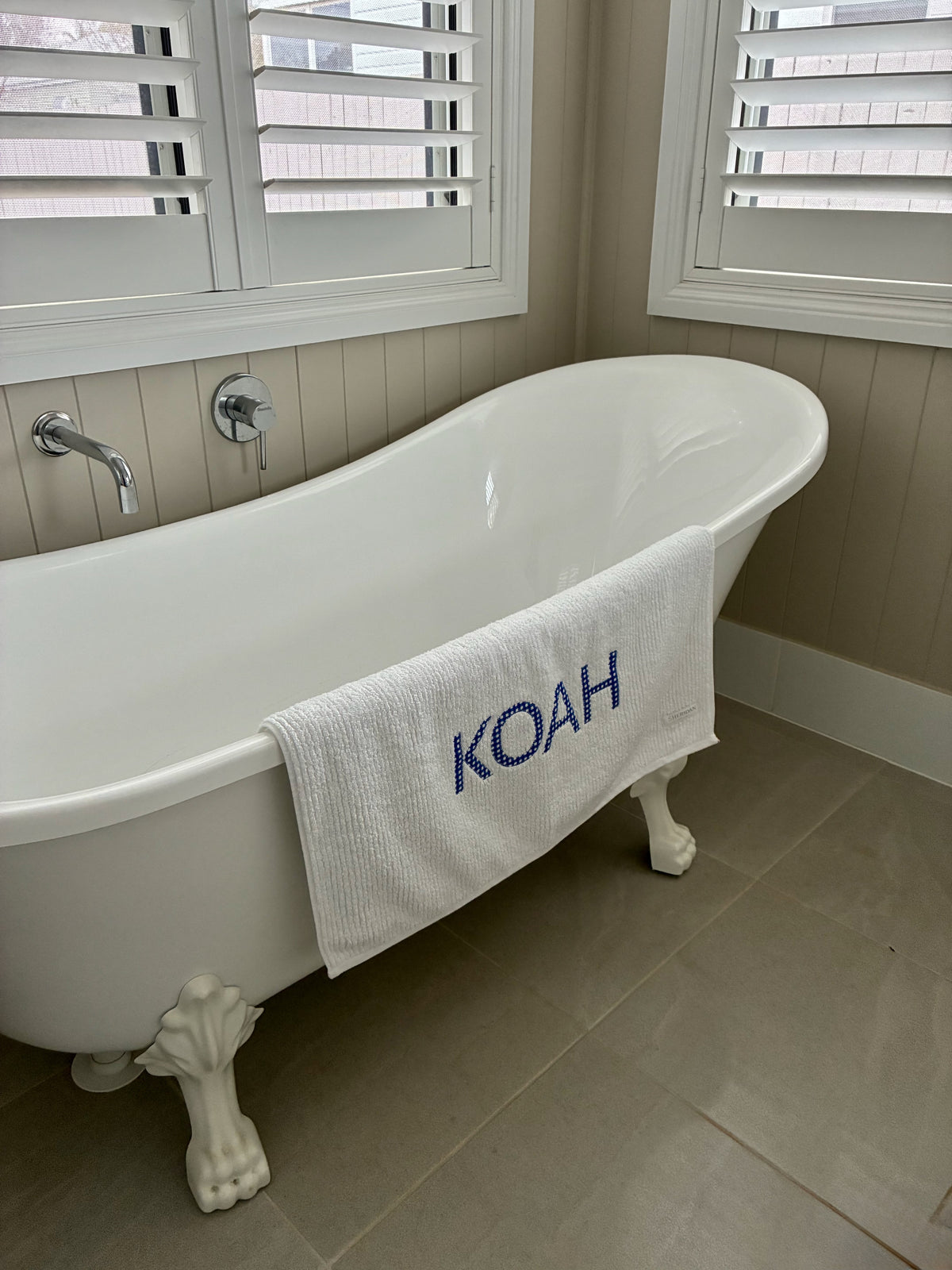 Personalised Bath Towels - Classic Dark Blue & White Gingham Appliqué