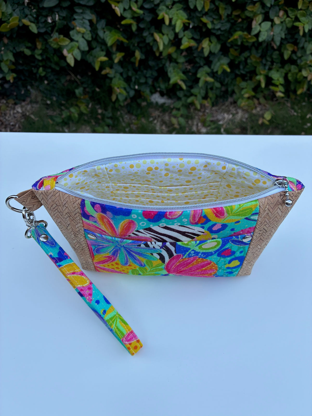 Norfolk Pouch - Calista Bright Floral (Ladybird and Roar) w/ Herringbone cork