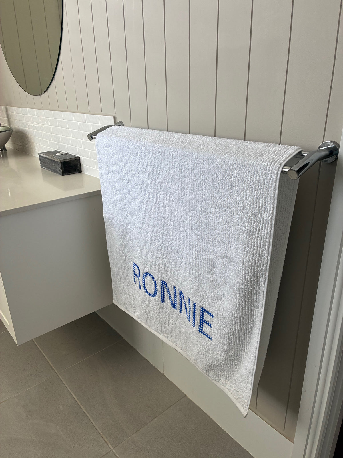 Personalised Bath Towels - Classic Dark Blue & White Gingham Appliqué