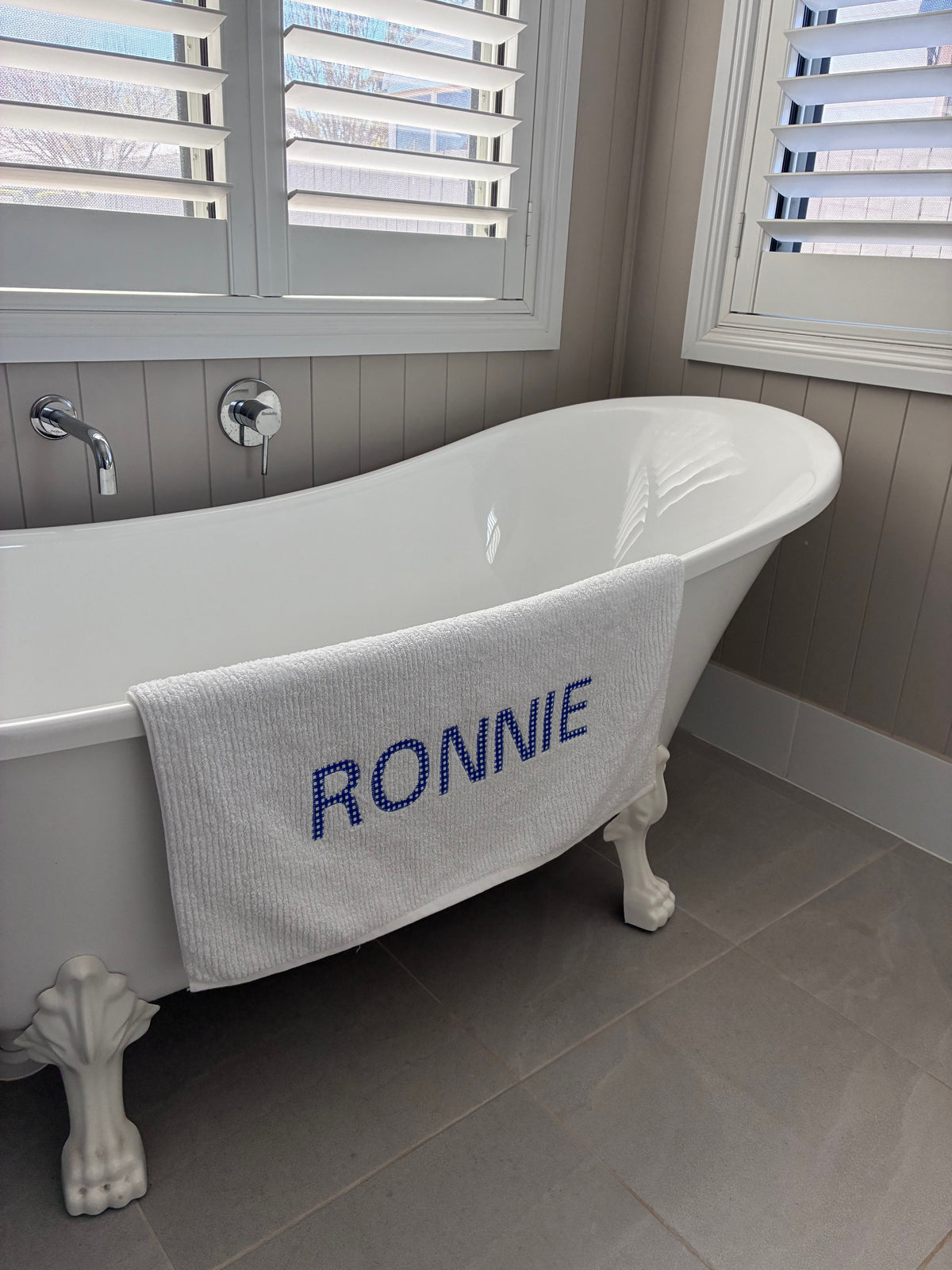 Personalised Bath Towels - Classic Dark Blue & White Gingham Appliqué